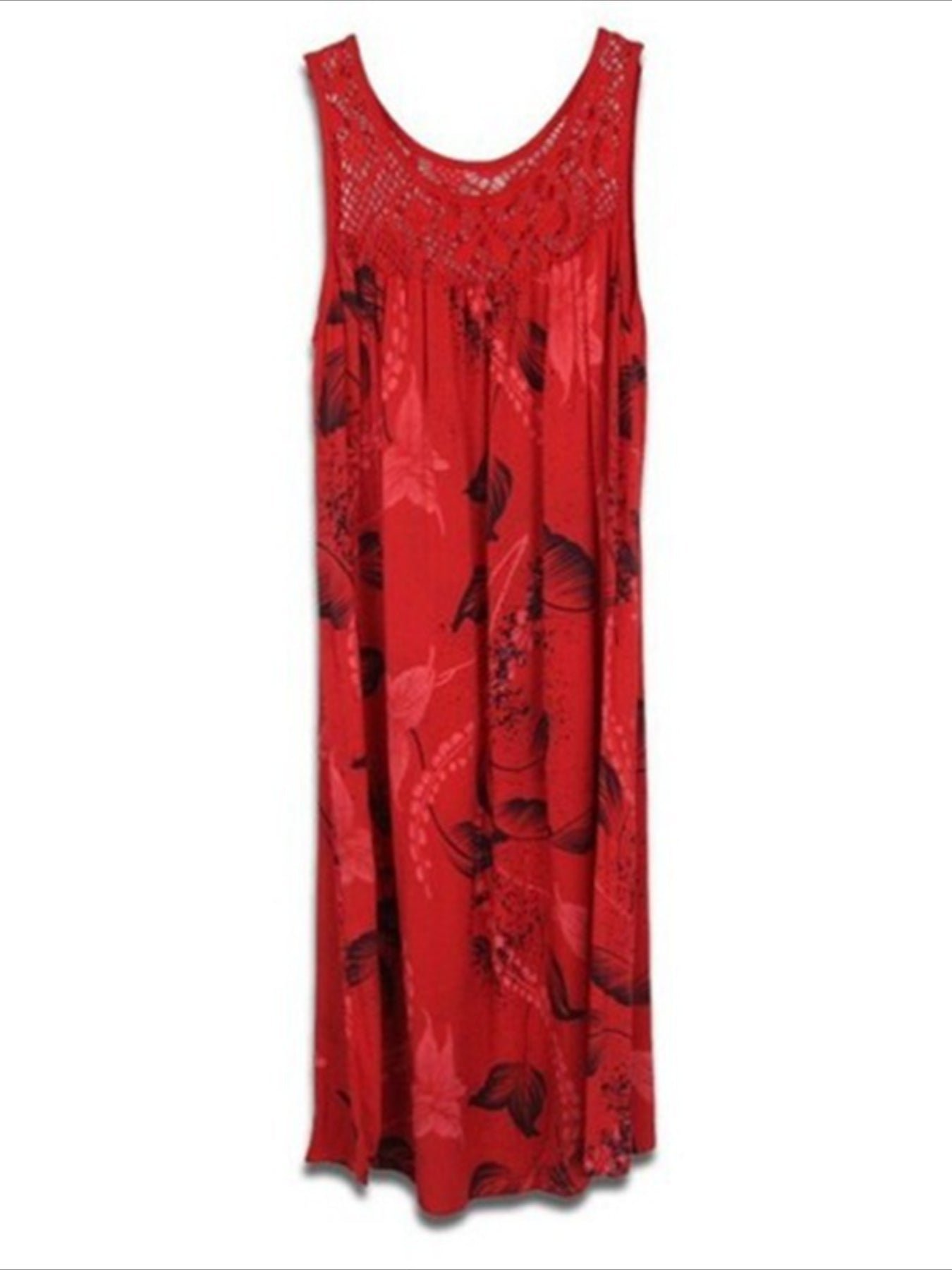 Floral Print Eyelet Embroidered Round Neck Mini Tank Dress