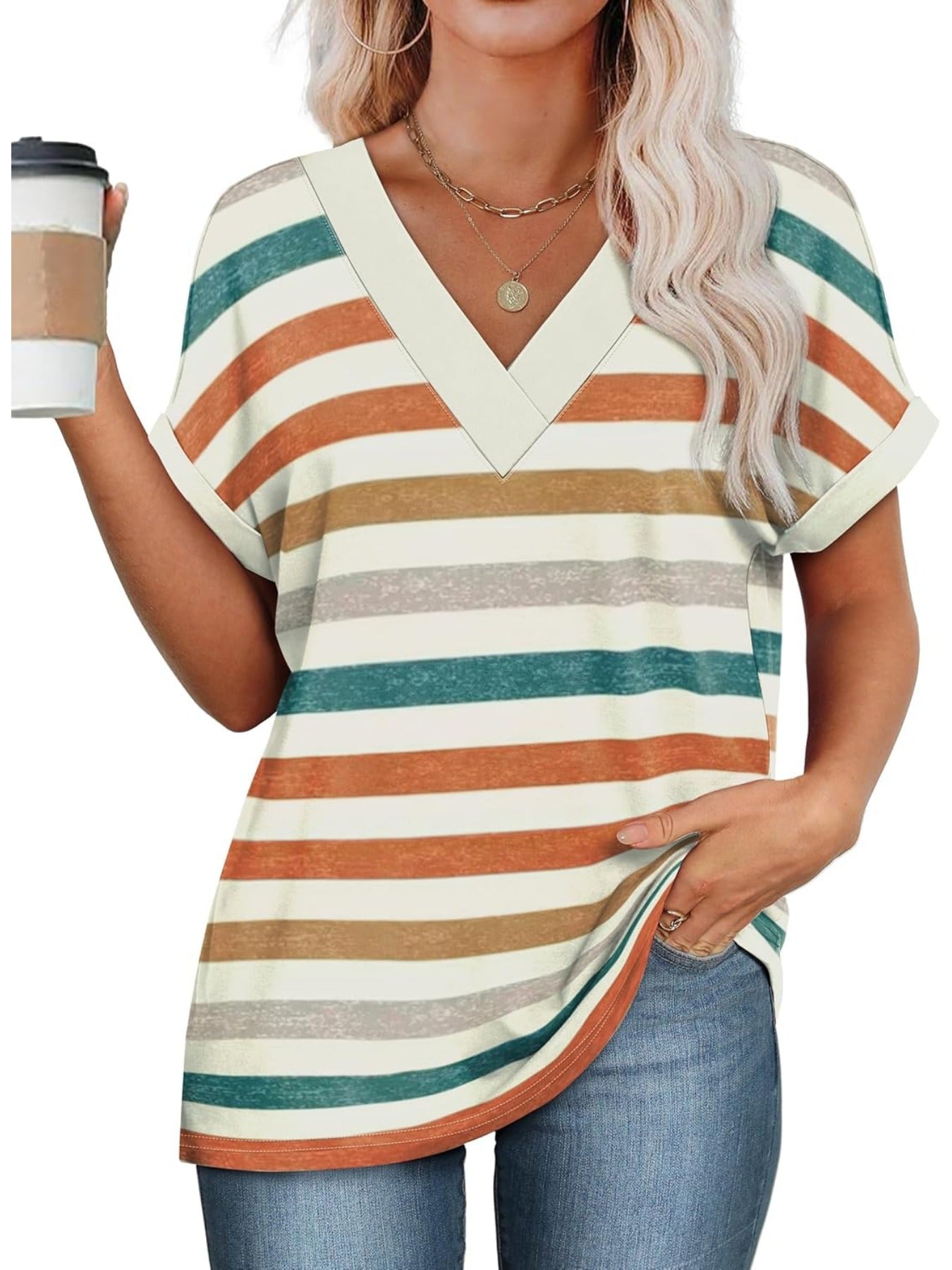 Solid Color V Neck Short Dolman Sleeve Shirts
