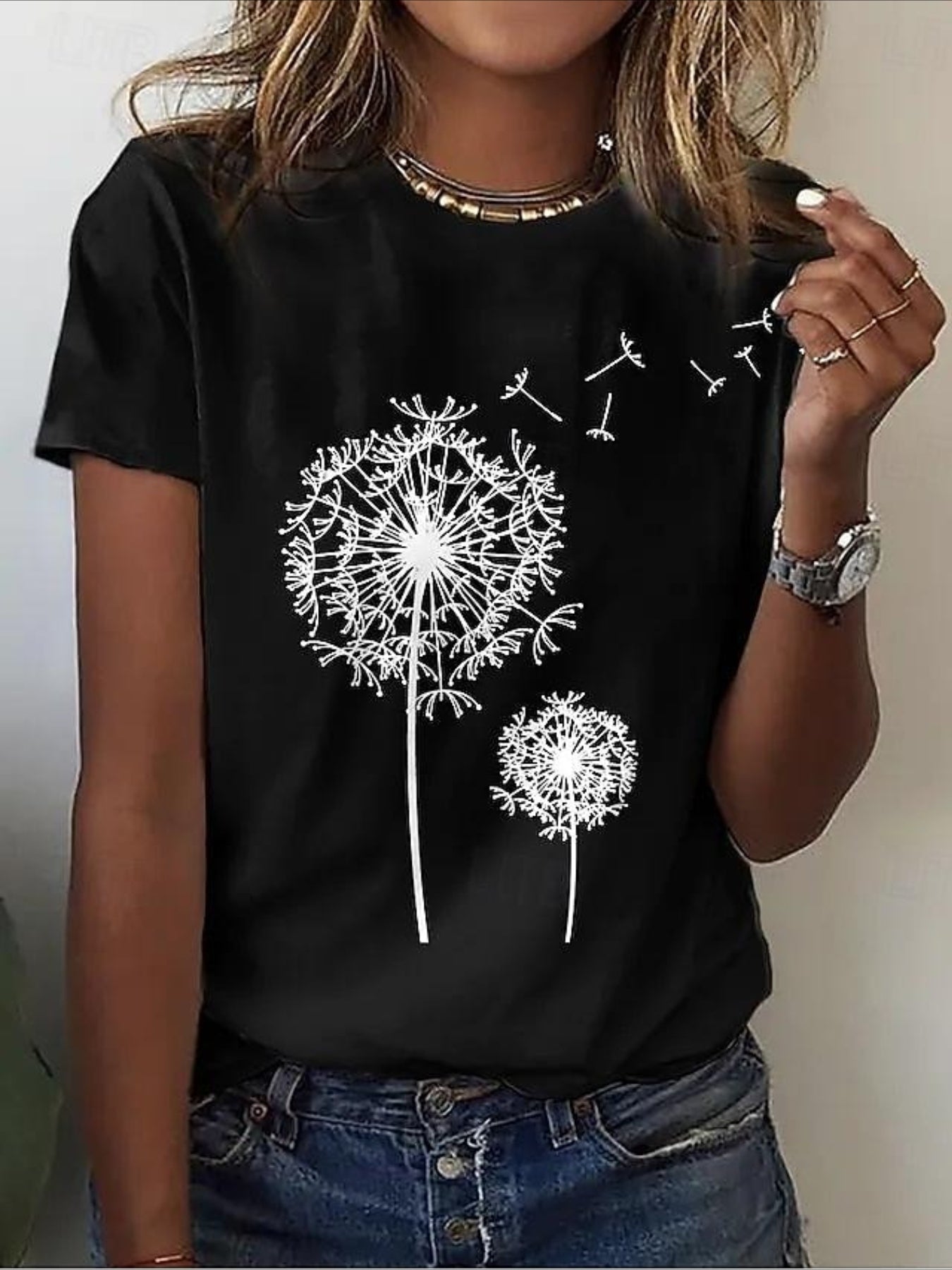 Dandelion Pattern Casual Short Sleeve T-shirt
