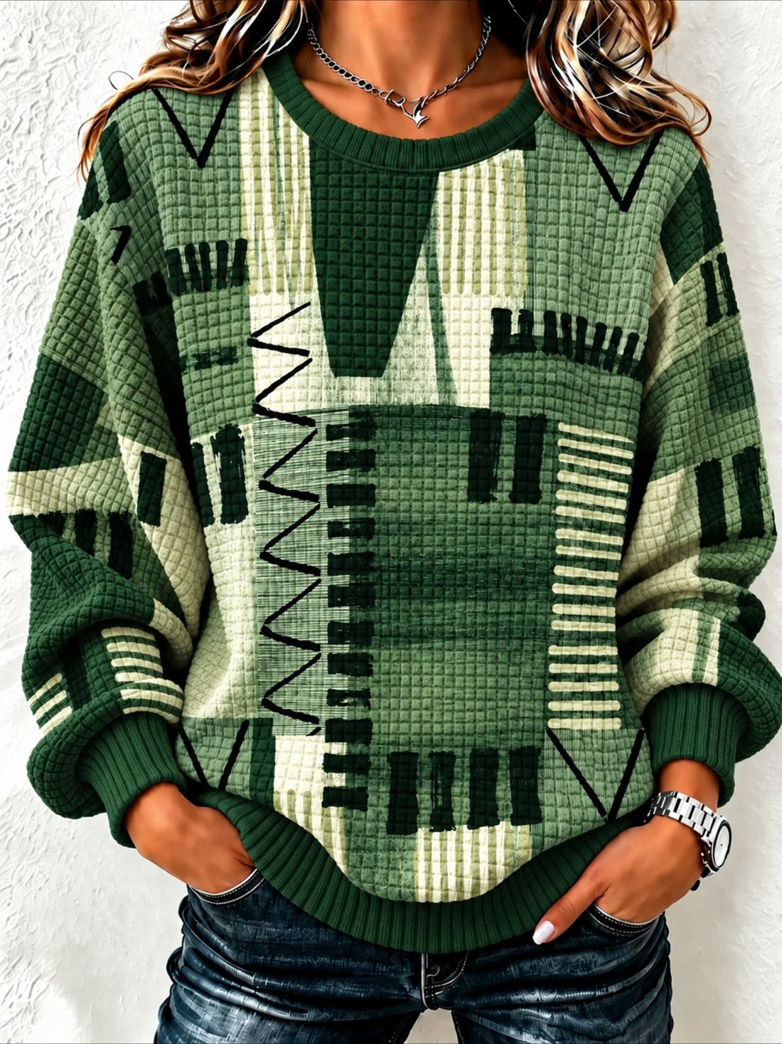 Abstract Geometric Print Casual Crew Neck Regular Fit Sweatshirt