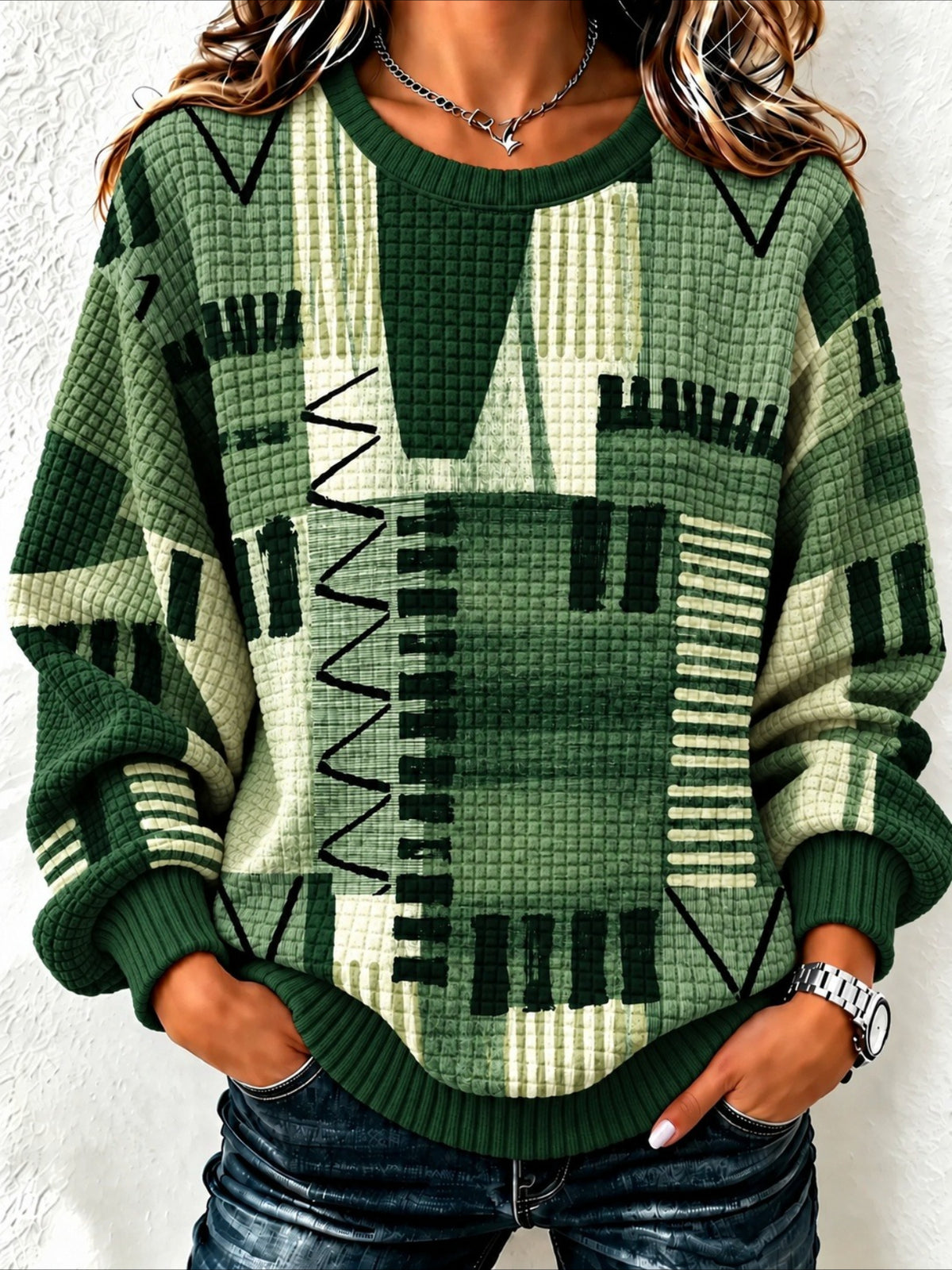 Abstract Geometric Print Casual Crew Neck Regular Fit Sweatshirt