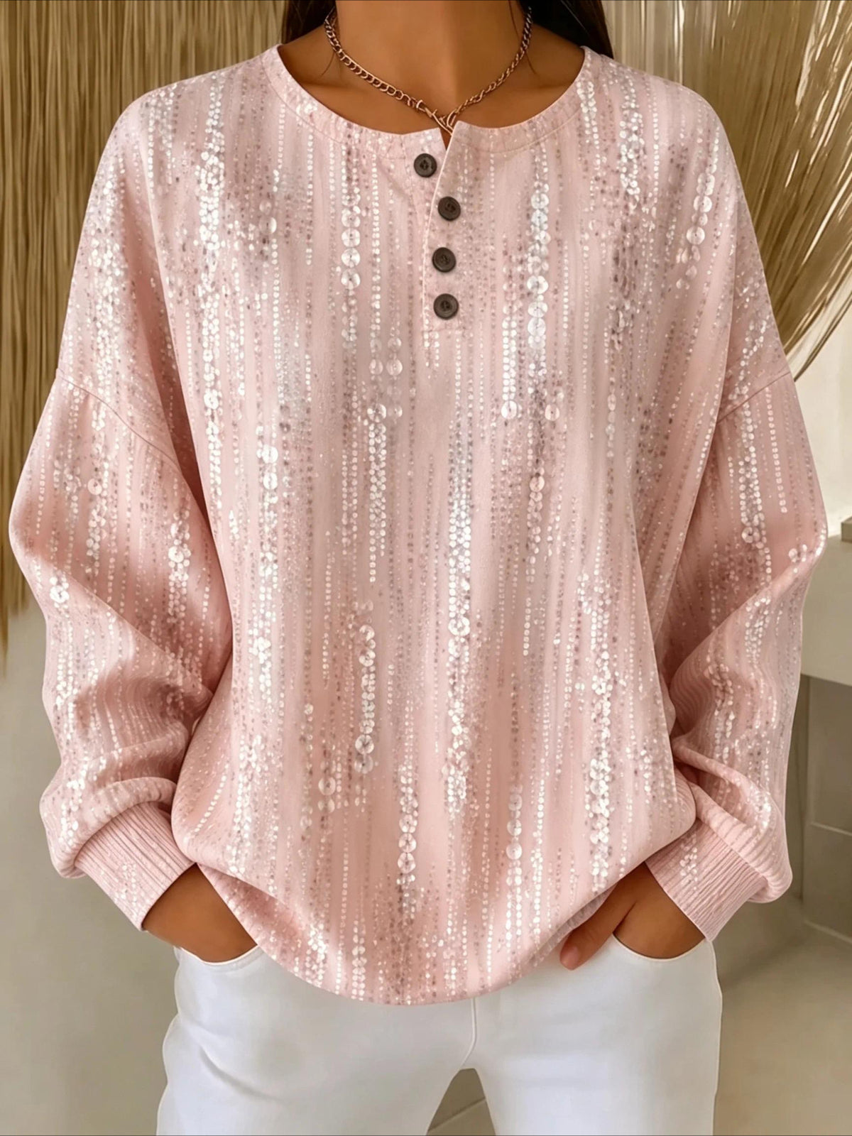Abstract Henley Collar Long Sleeve Regular Sweatshirt