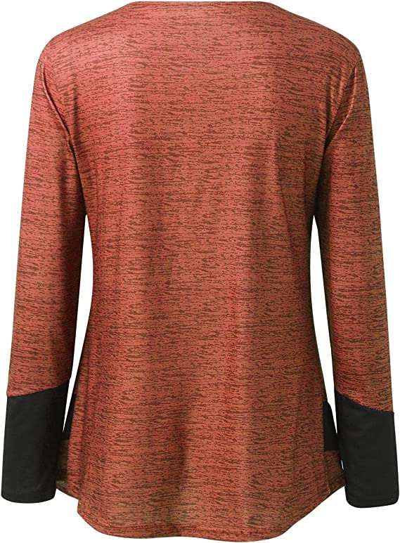 Color Block Button T-Shirt, V Neck Long Sleeve T-Shirt, Casual Every Day Tops