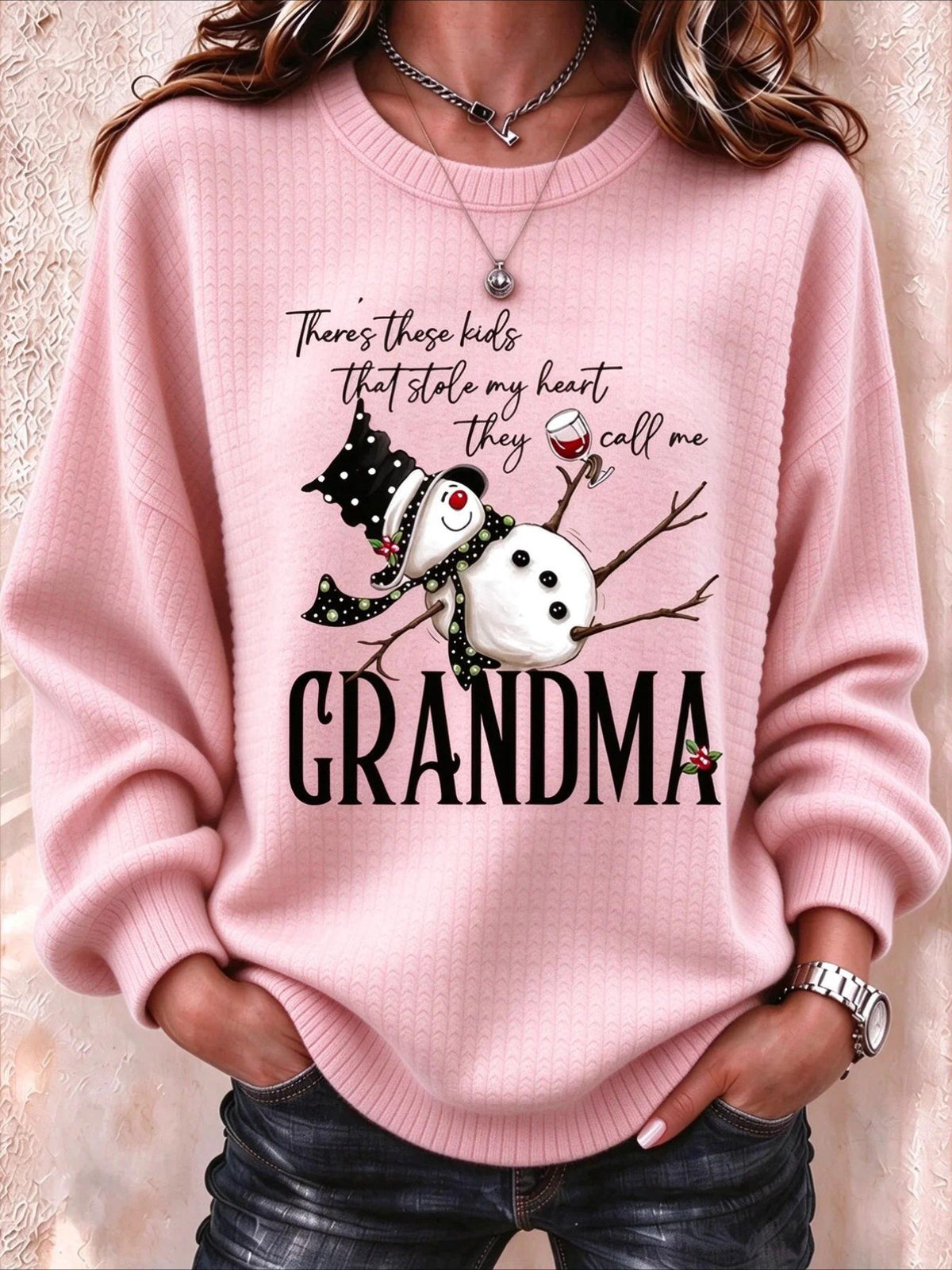 Regular Fit Crew Neck Christmas Snowman Casual Sweatshirt