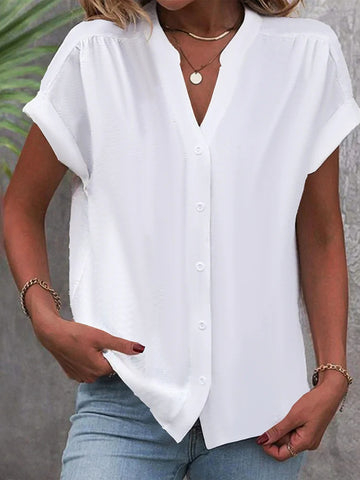 Women's Short Sleeve Shirt Summer Plain Stand Collar Daily Going Out Casual Top