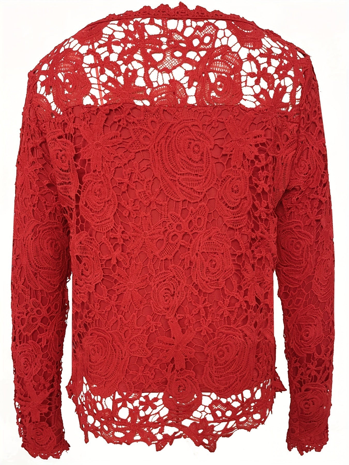 Solid Square Neck Lace T-Shirt, Casual Long Sleeve T-Shirt
