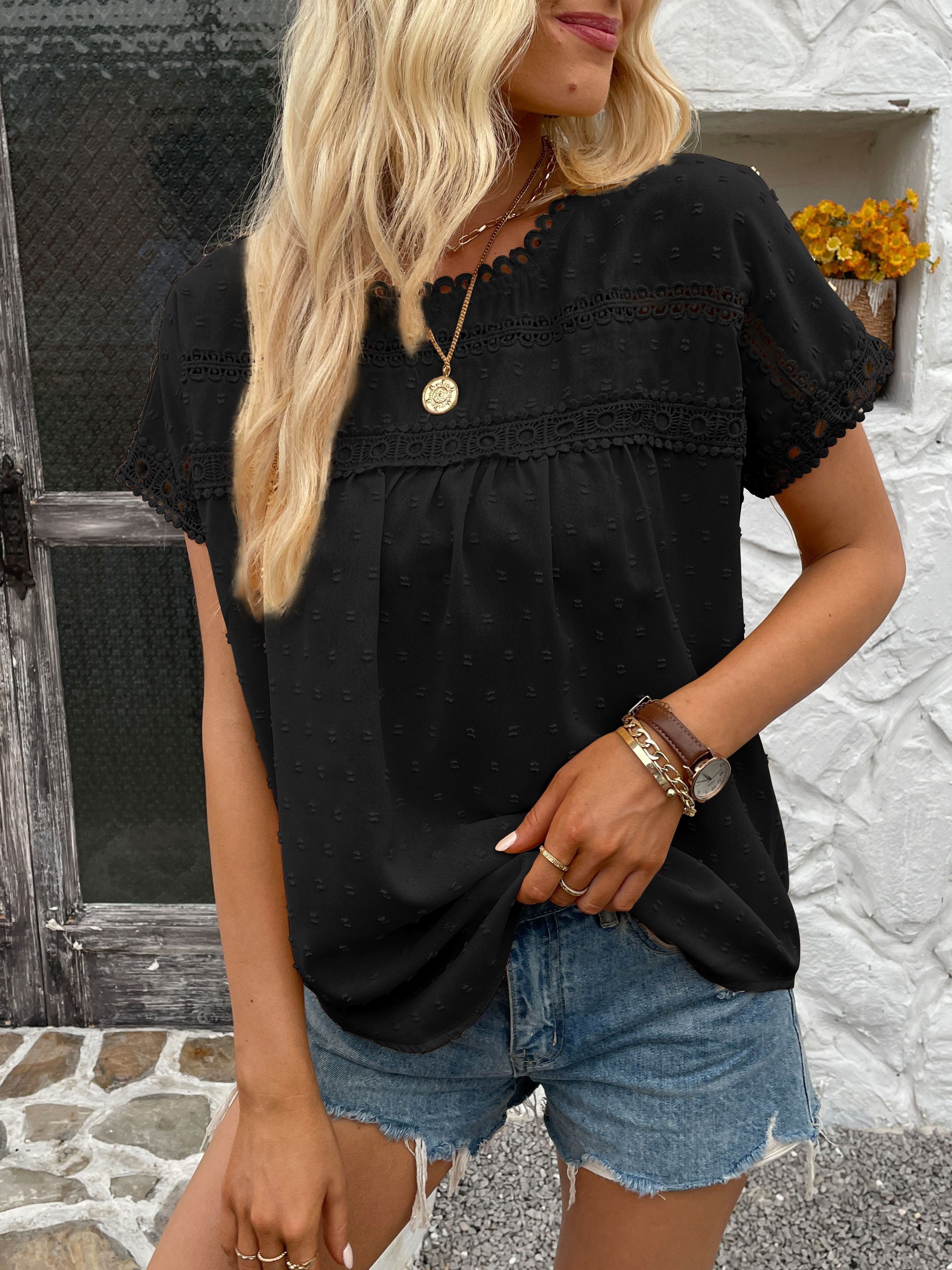 Women's Swiss Dot Embroidered T-Shirt, A Stylish and Comfortable Everyday Top