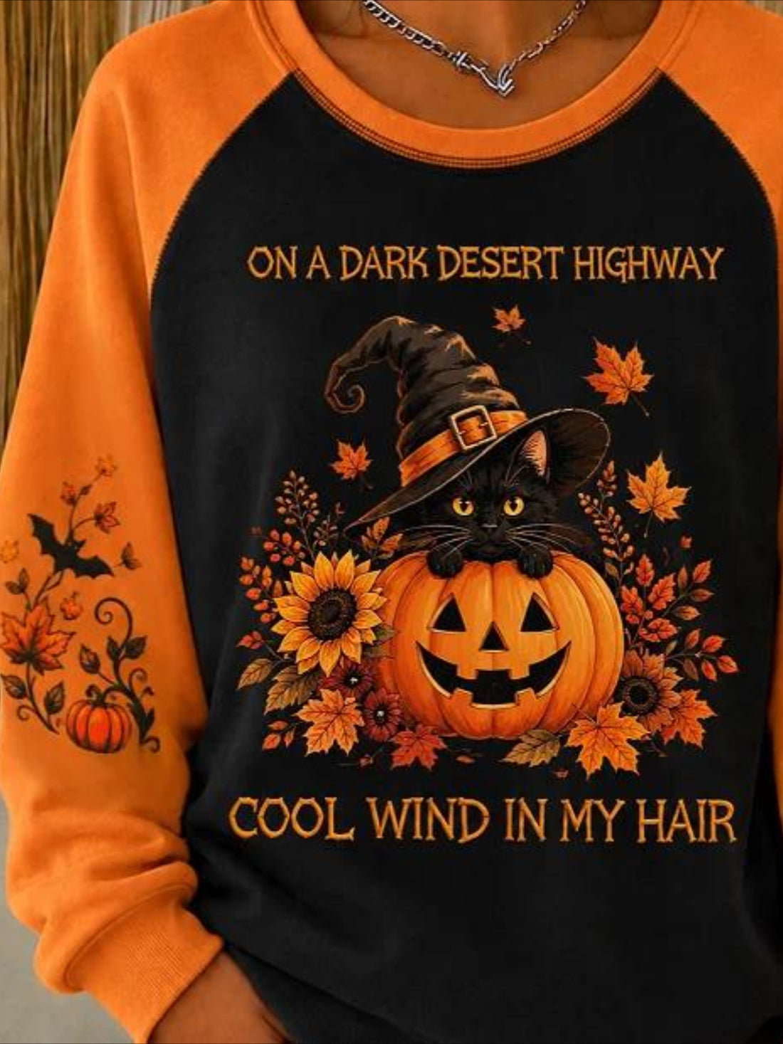 Text Letters Halloween Printed Crew Neck Long Sleeve Sweater Hoodie