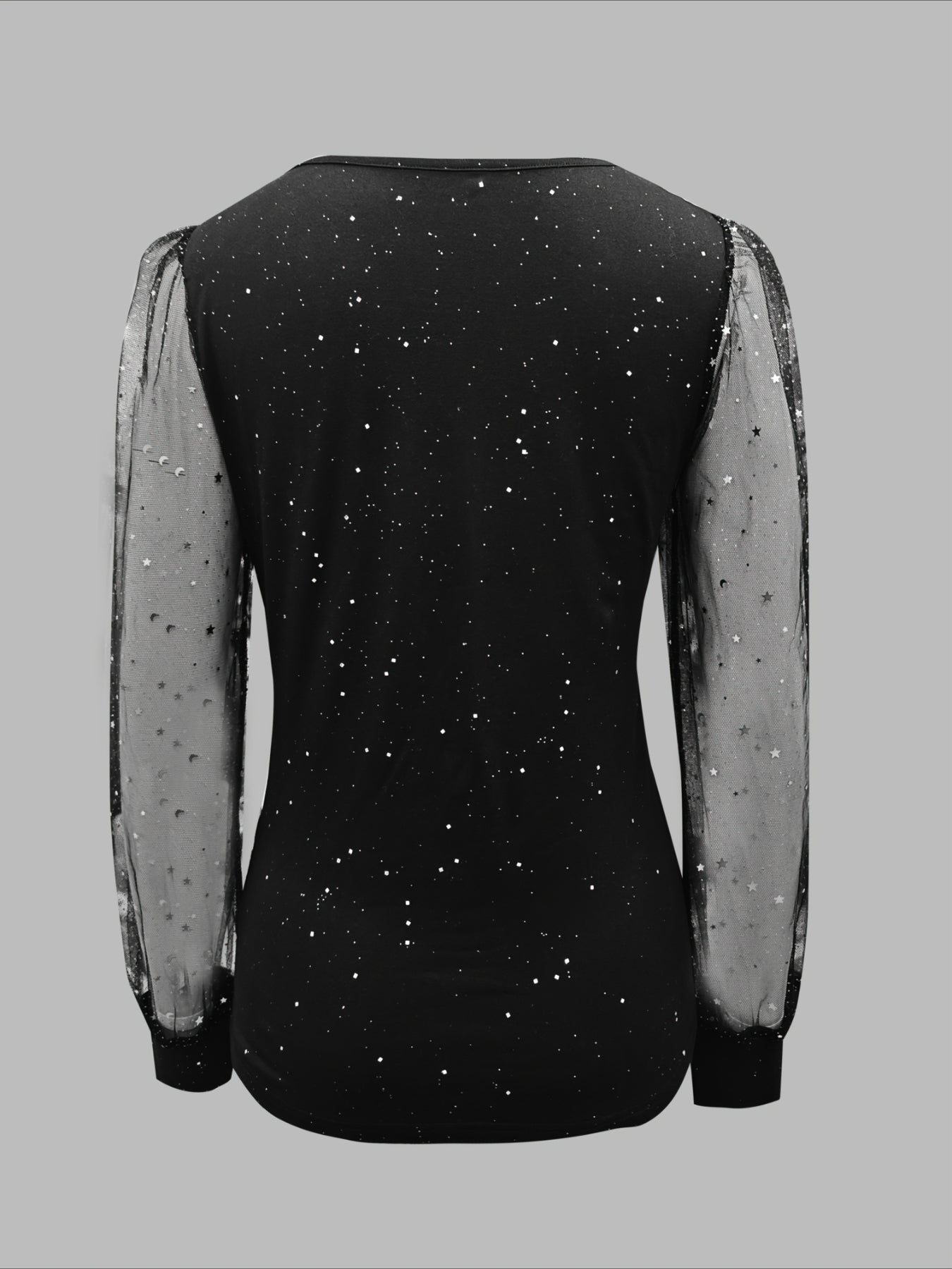 Sexy V-Neck Sequin Mesh Splicing Long Sleeve T-Shirt Casual Party Top