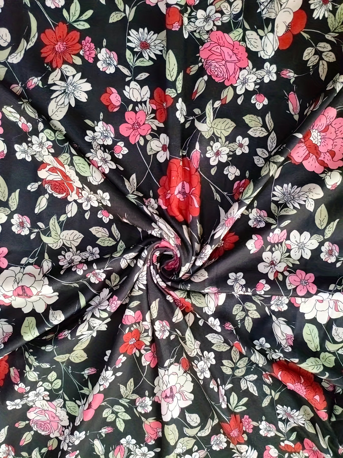 Floral Print Pleated Dress, Vintage Elegant V Neck Short Sleeve Dress