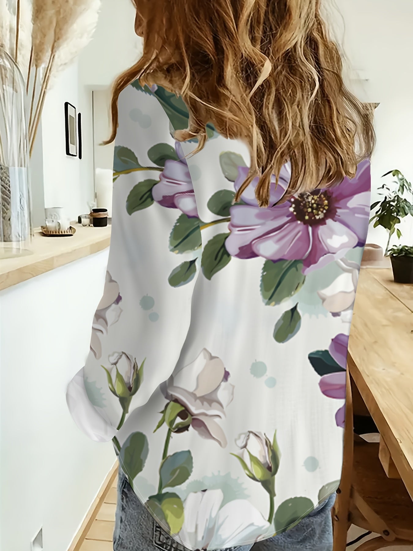 Elegant Floral Print Casual Lapel Collar Long Sleeve Button Top