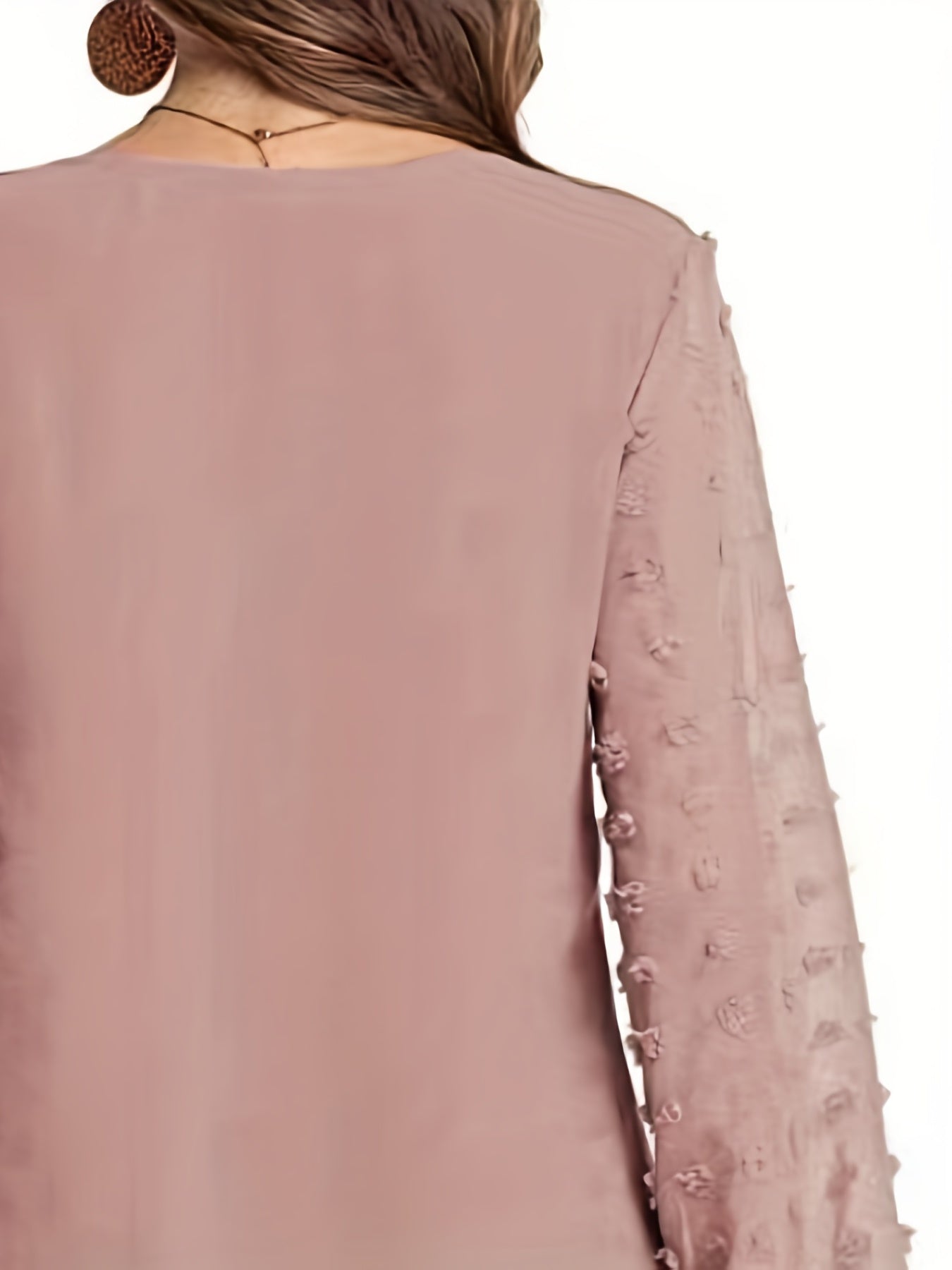 Swiss Dot Sleeve Shirt, Casual V Neck Solid Shirt