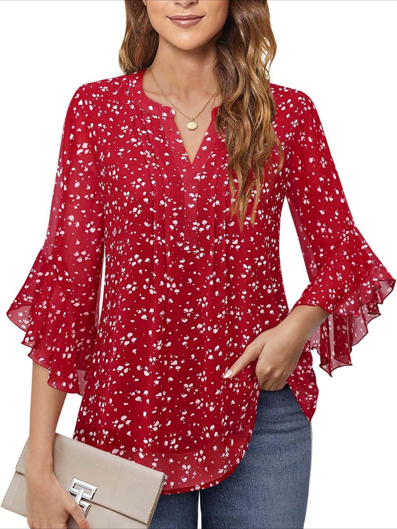 3/4 Sleeve Casual Business Solid Color Chiffon Shirts