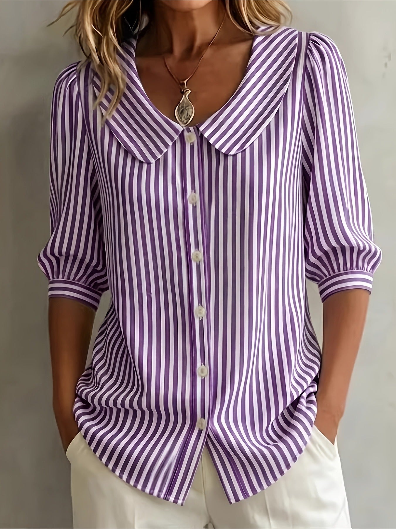 Short Sleeve Striped V-Neck T-Shirt