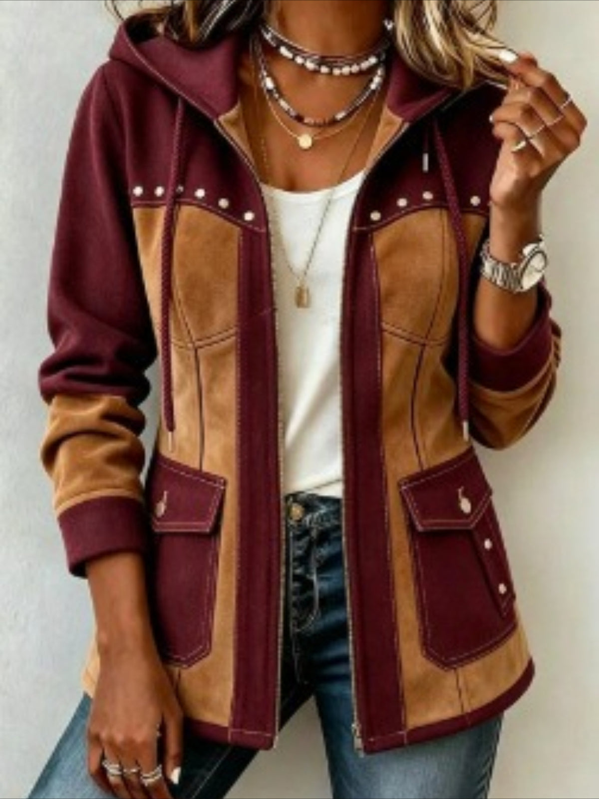 Geometric Long Sleeve Hoodie Vintage Spring/Fall Jacket Outerwear