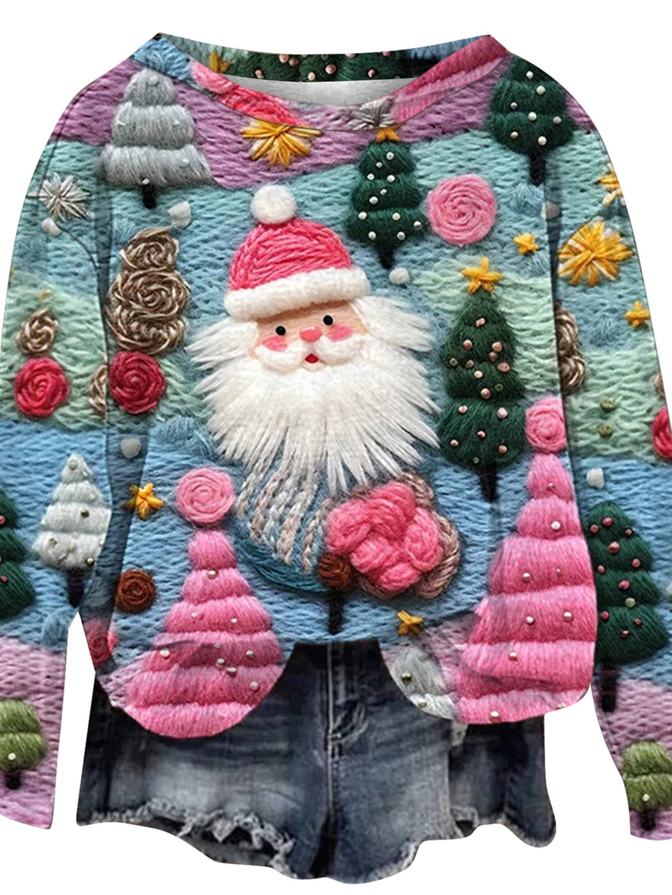 Christmas Allover Print Pullover Sweatshirt, Thin Long Sleeve Crew Neck Sweatshirt