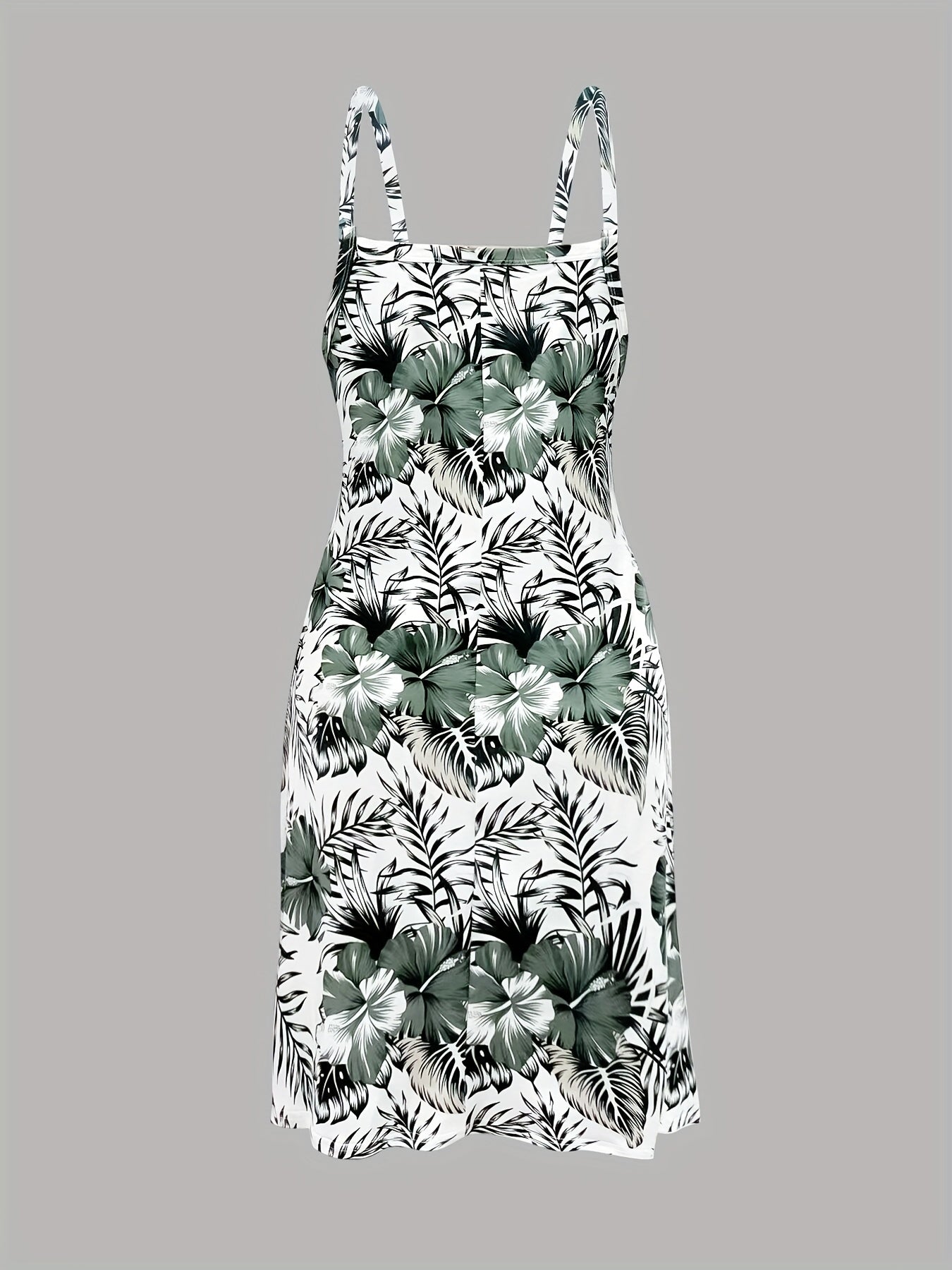 Tropical Leaf Print Sleeveless Dress