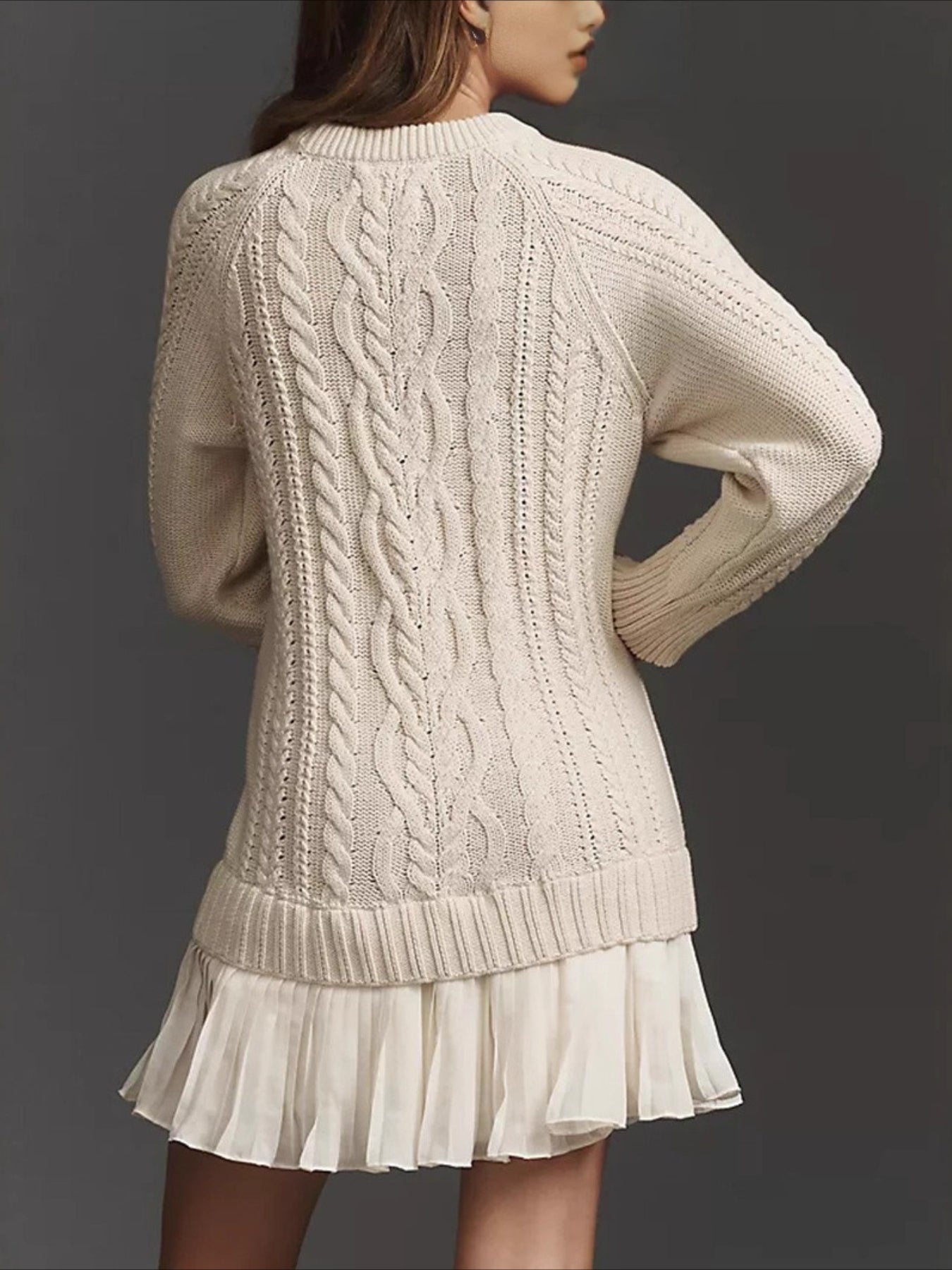 Solid Color Long Sleeve Round Neck 2 Pices Sweater Mini Dress