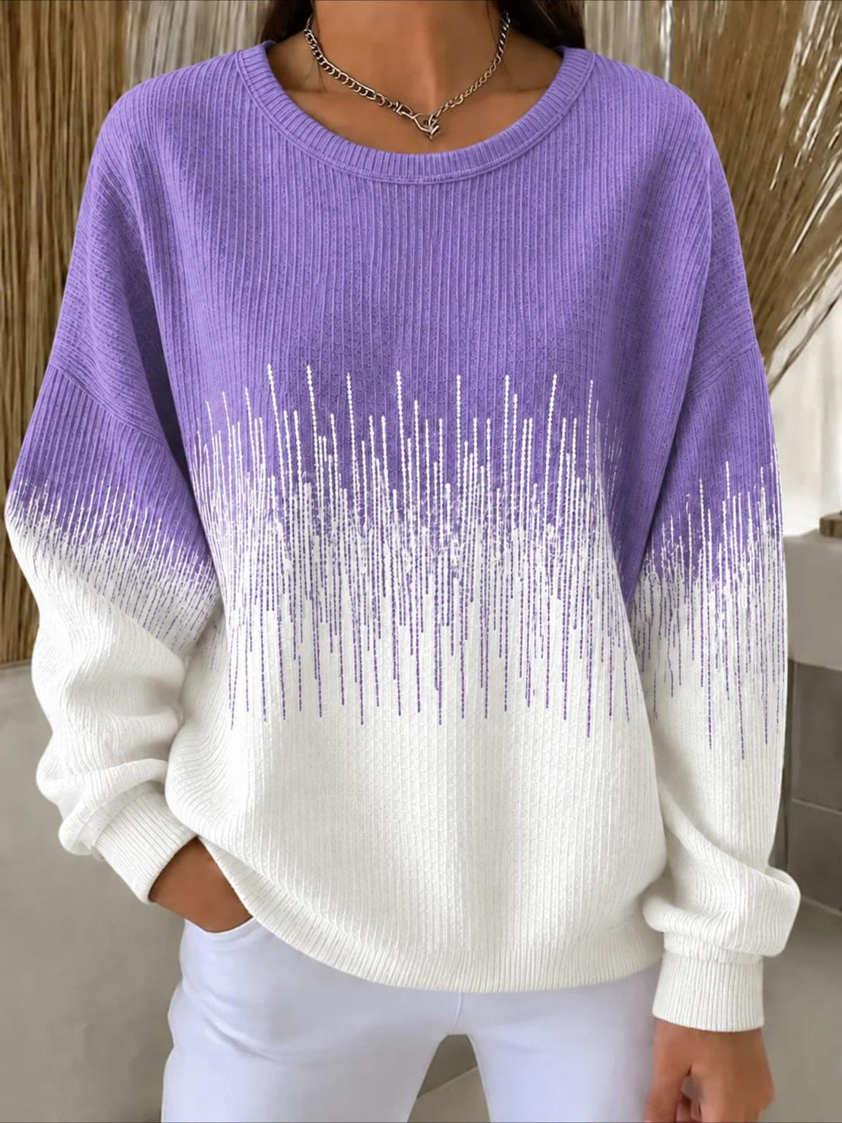 Gradien Casual Printing Loose Leaf Crew Neck Regular Fit Sweatshirt