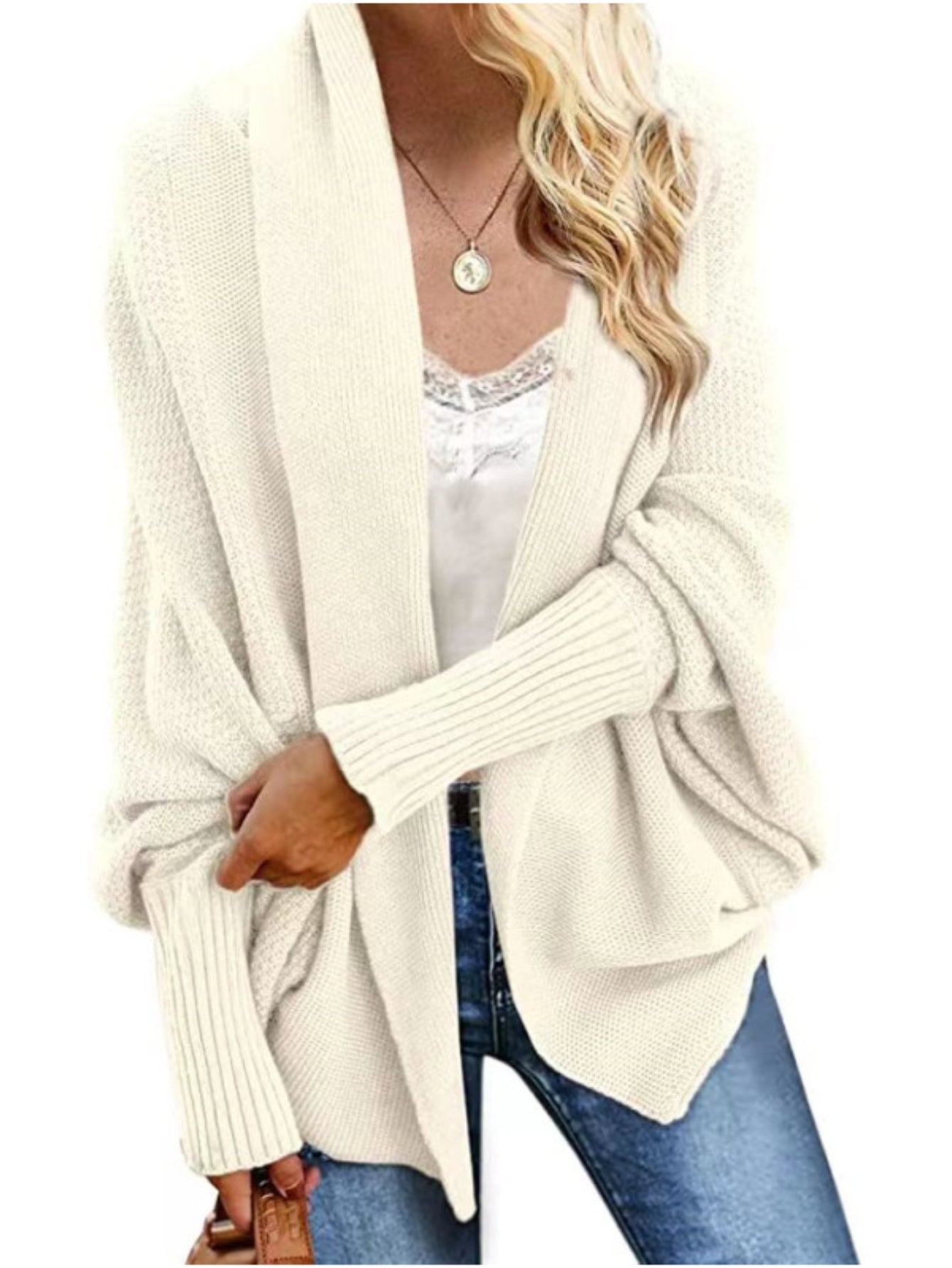 Cozy Solid Color Batwing Sleeve Cardigan - Women's Elegant Knitted Cardigan