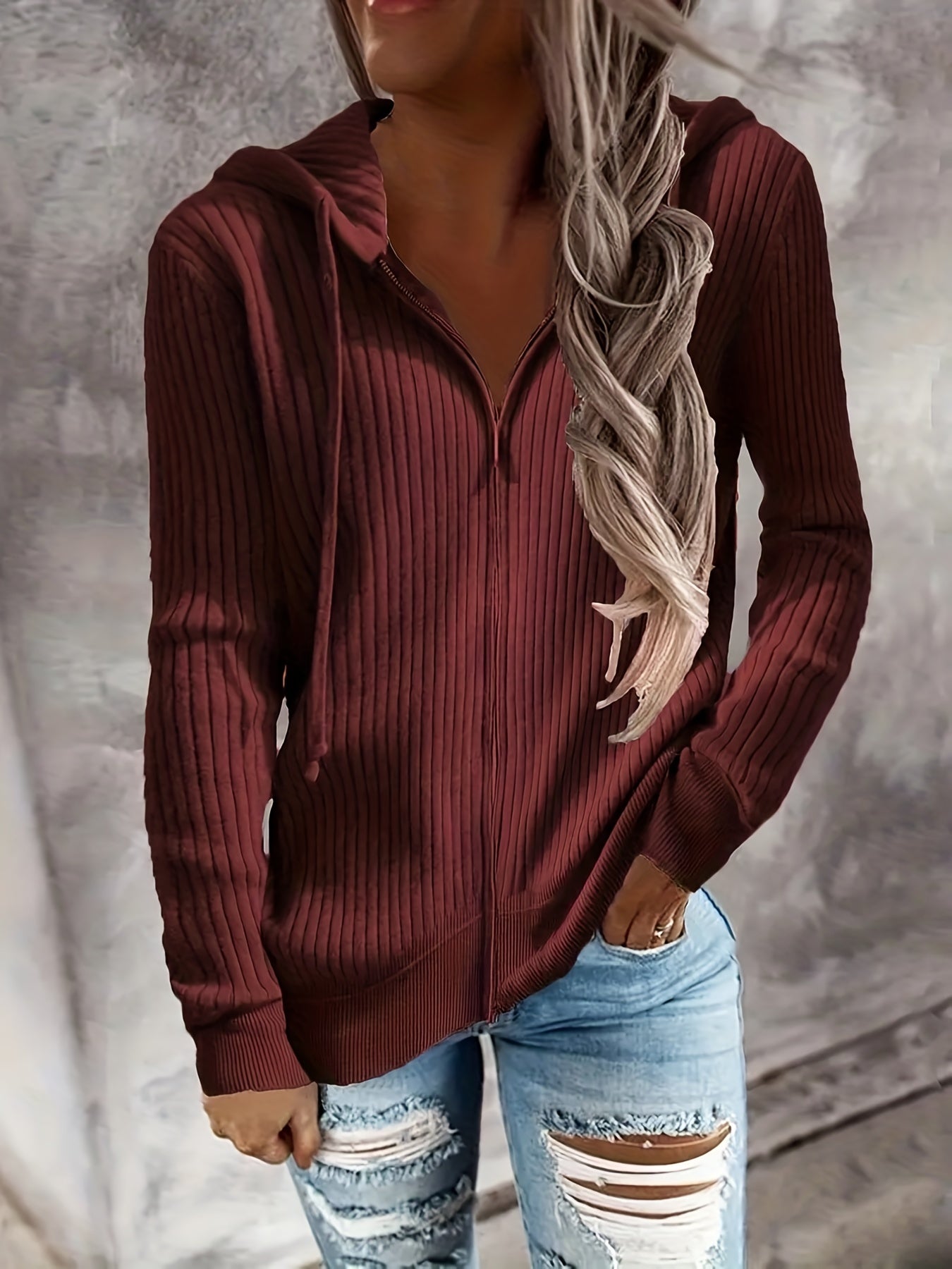 Women's Casual Zip Up Hoodie with Drawstring and Long Sleeves - Stay Warm and Stylish