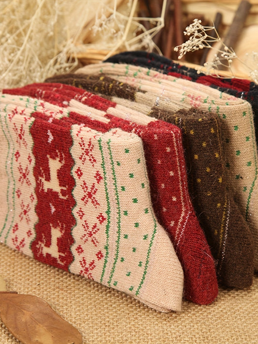 5 Pairs Christmas Elk Print Socks, Comfy & Warm Mid Tube Socks