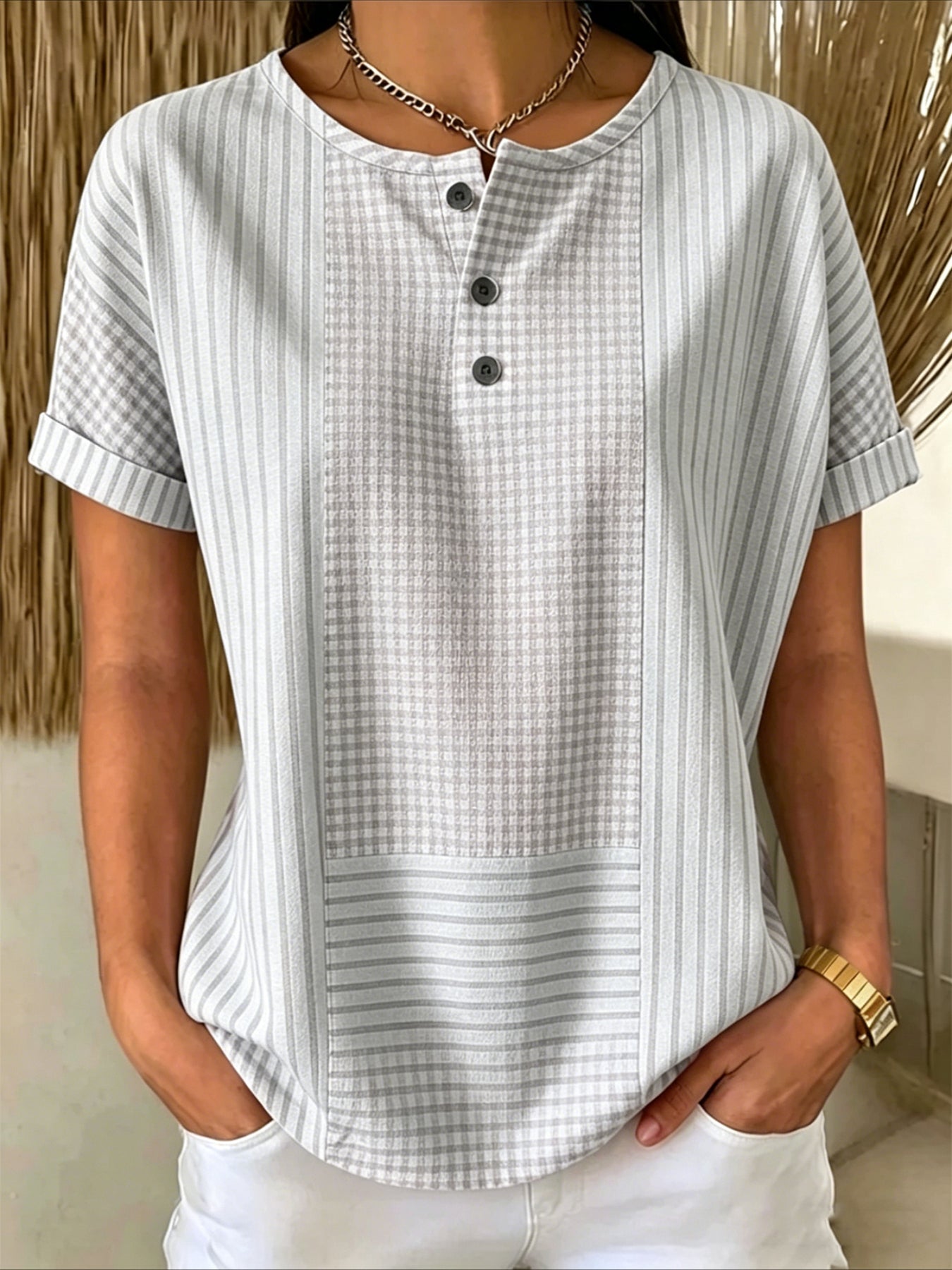 Button Short Sleeve Loose Vintage T-Shirt