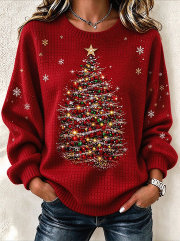 Regular Fit Crew Neck Christmas Tree Casual Sweatshirt