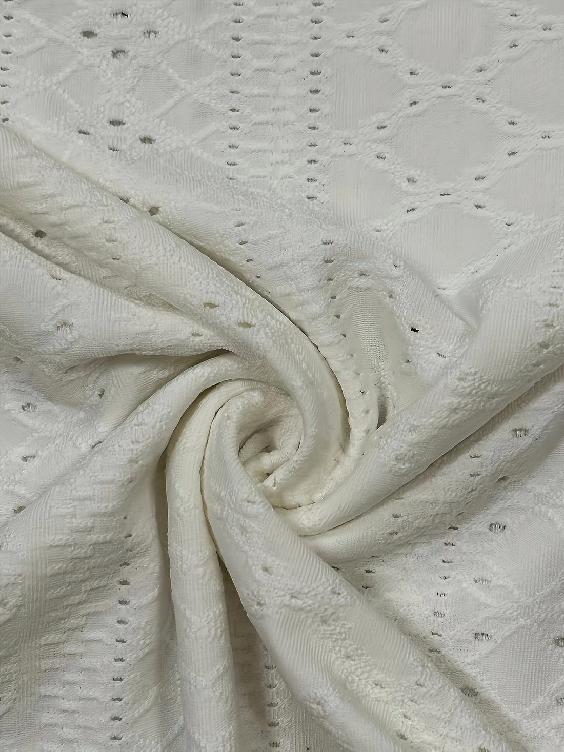 Basic Top, Women's Solid Eyelet Embroidery Ruched Tie Long Sleeve Button Decor V Neck Slight Stretch Top