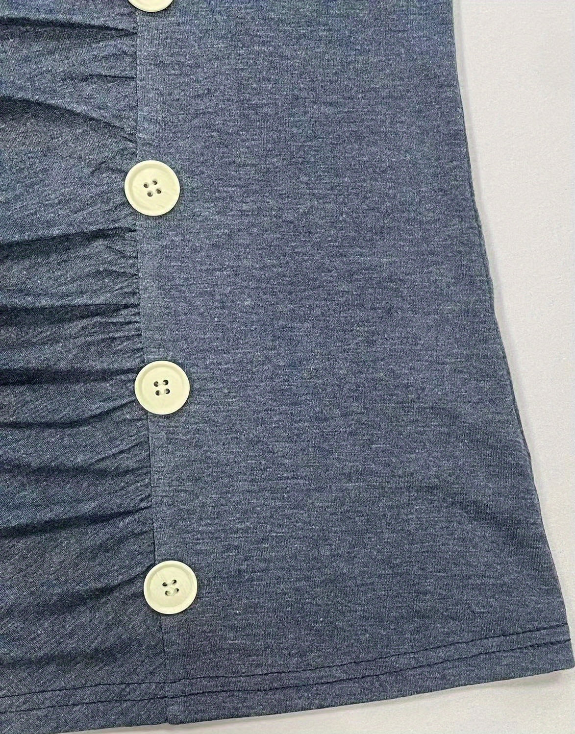 Button Decor Square T-Shirt, Casual Lace Stitching T-Shirt