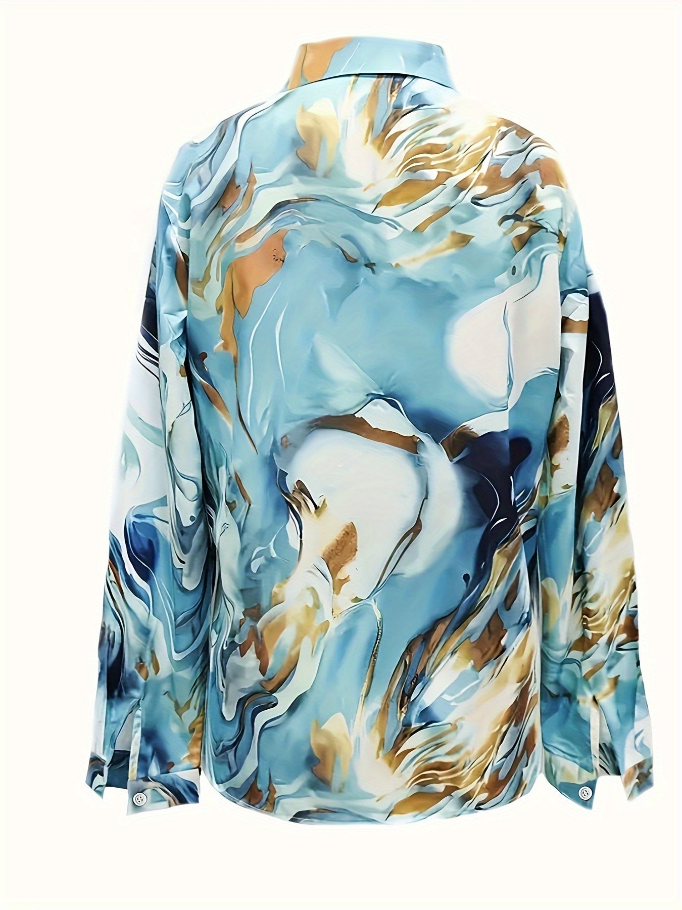 Women's Elegant Marble Print Long Sleeve Button Up Shirt - Chic Collared Design