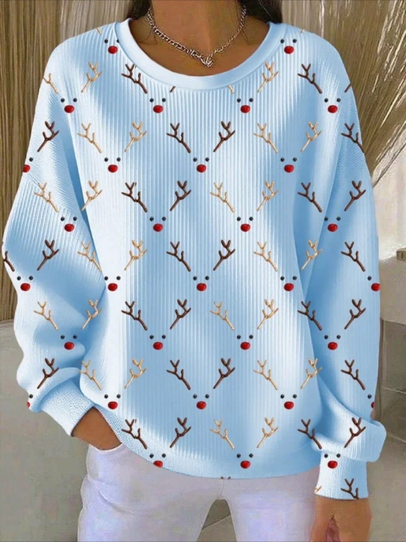 Christmas Printed Crew Neck Floral Long Sleeve Sweater Hoodie