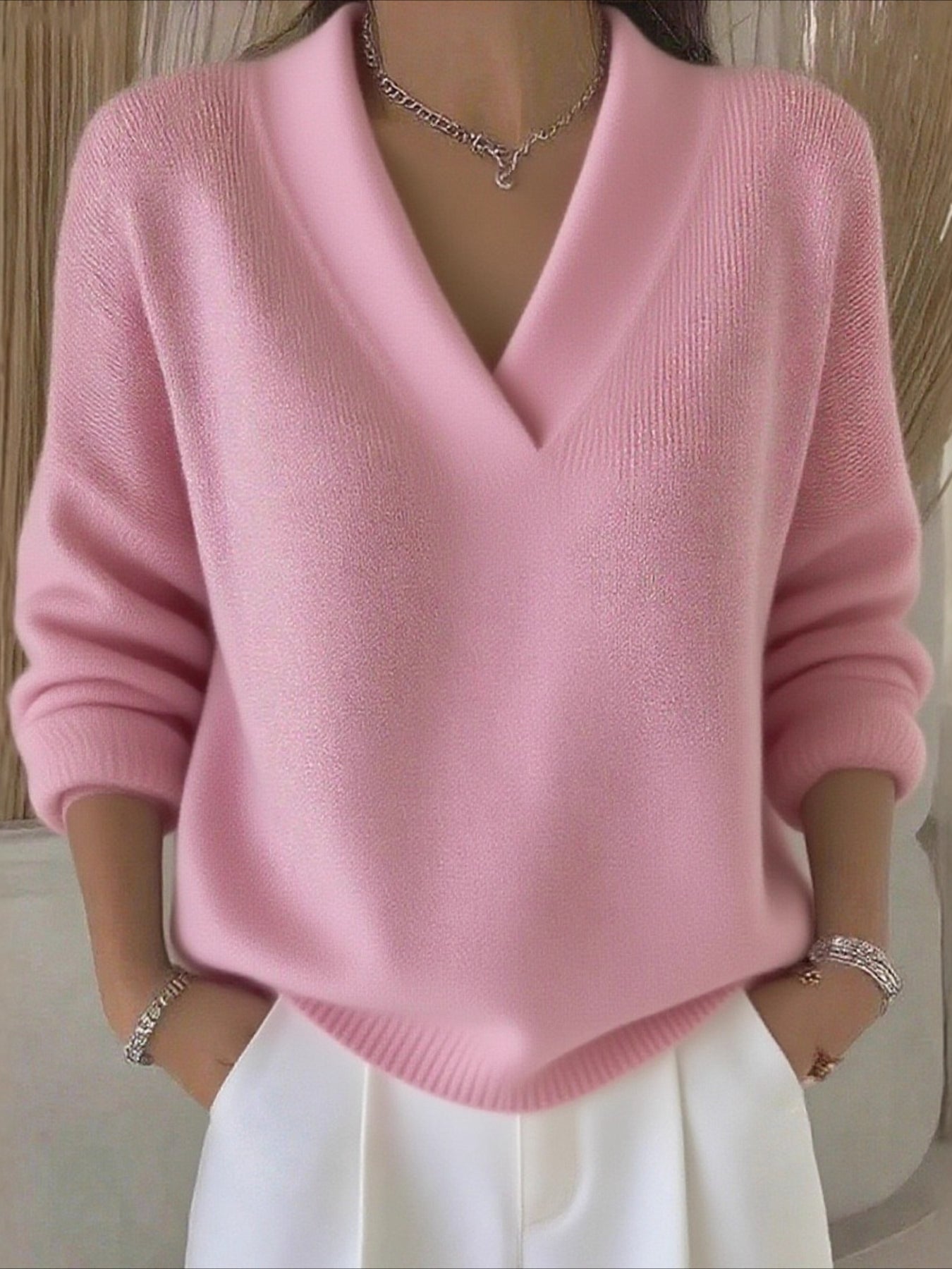 Casual Plain Split Joint Sweater