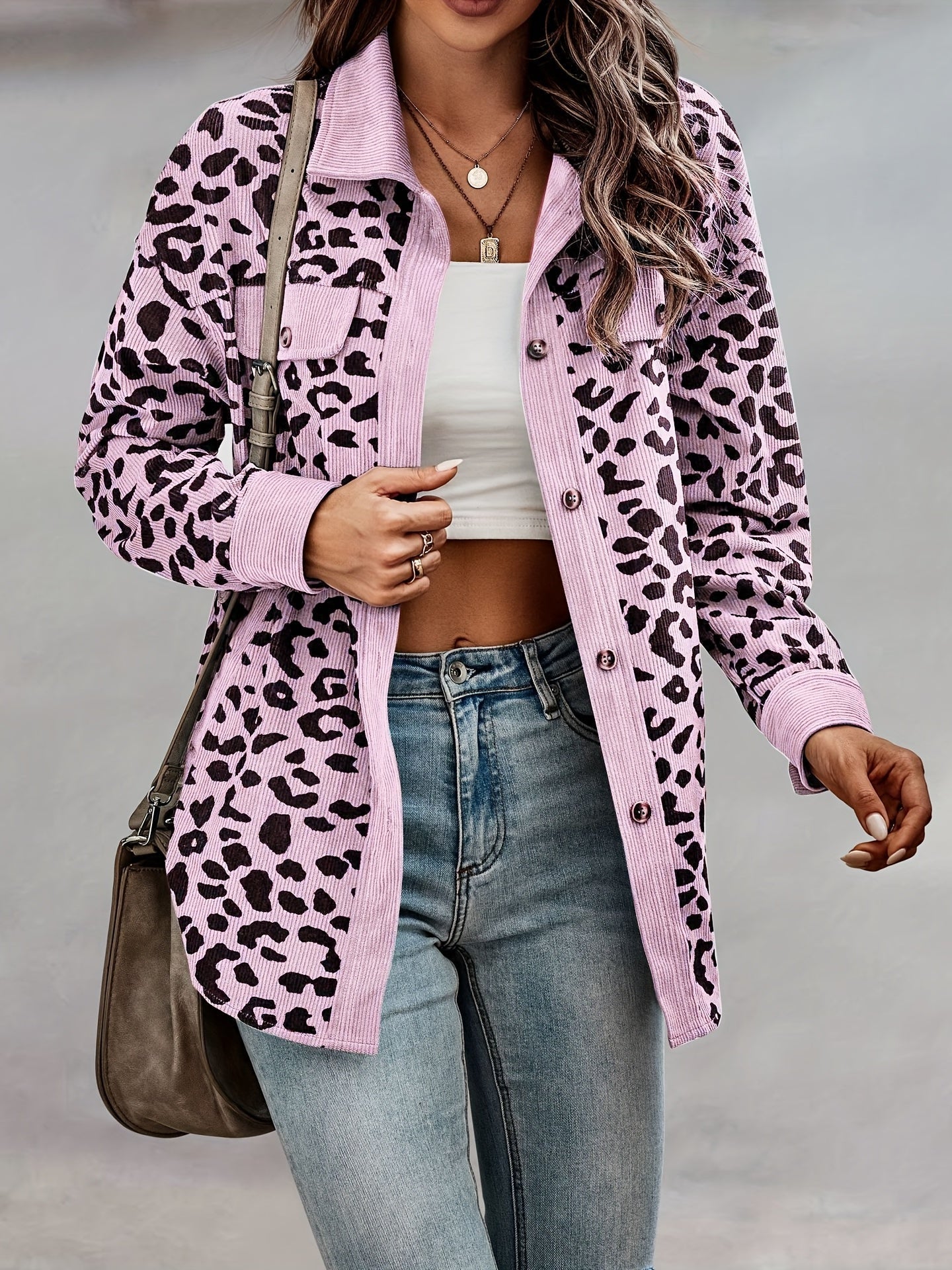 Women's Leopard Print Shacket Jacket - Stylish and Comfortable Outerwear