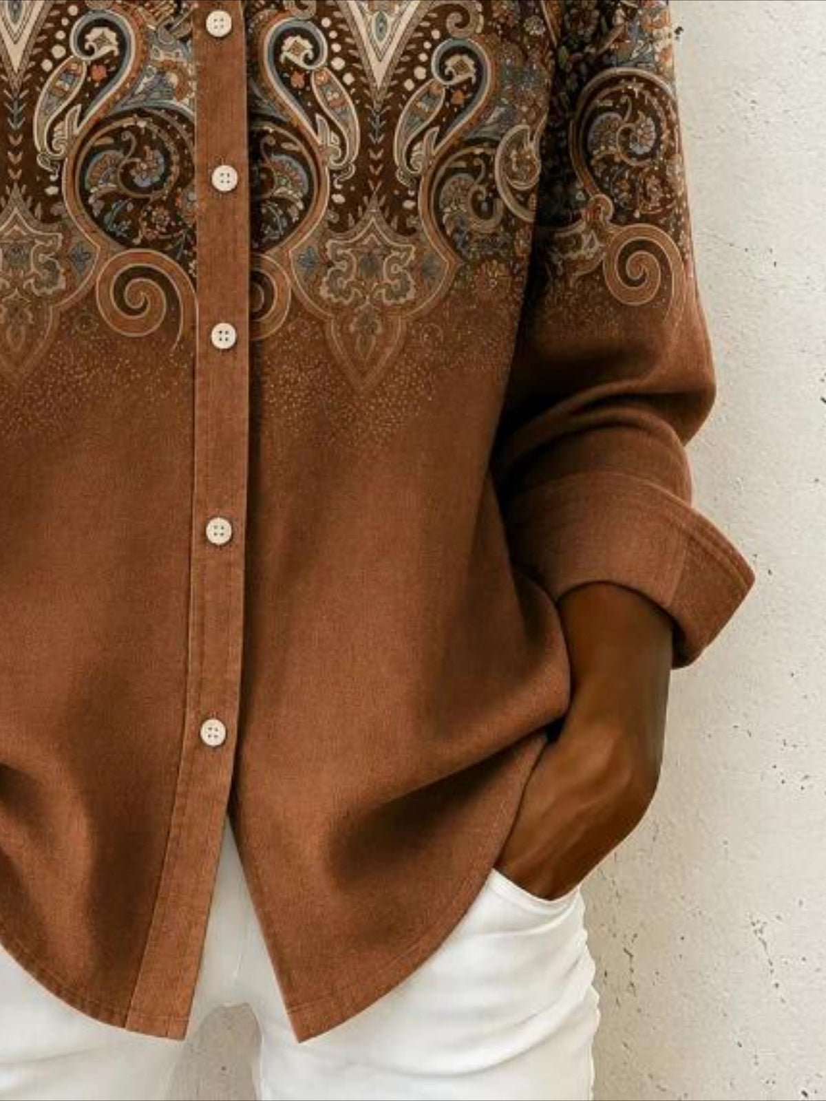 Ethnic Patterns Long Sleeve Plain Regular Micro-Elasticity Regular Fit Shirt