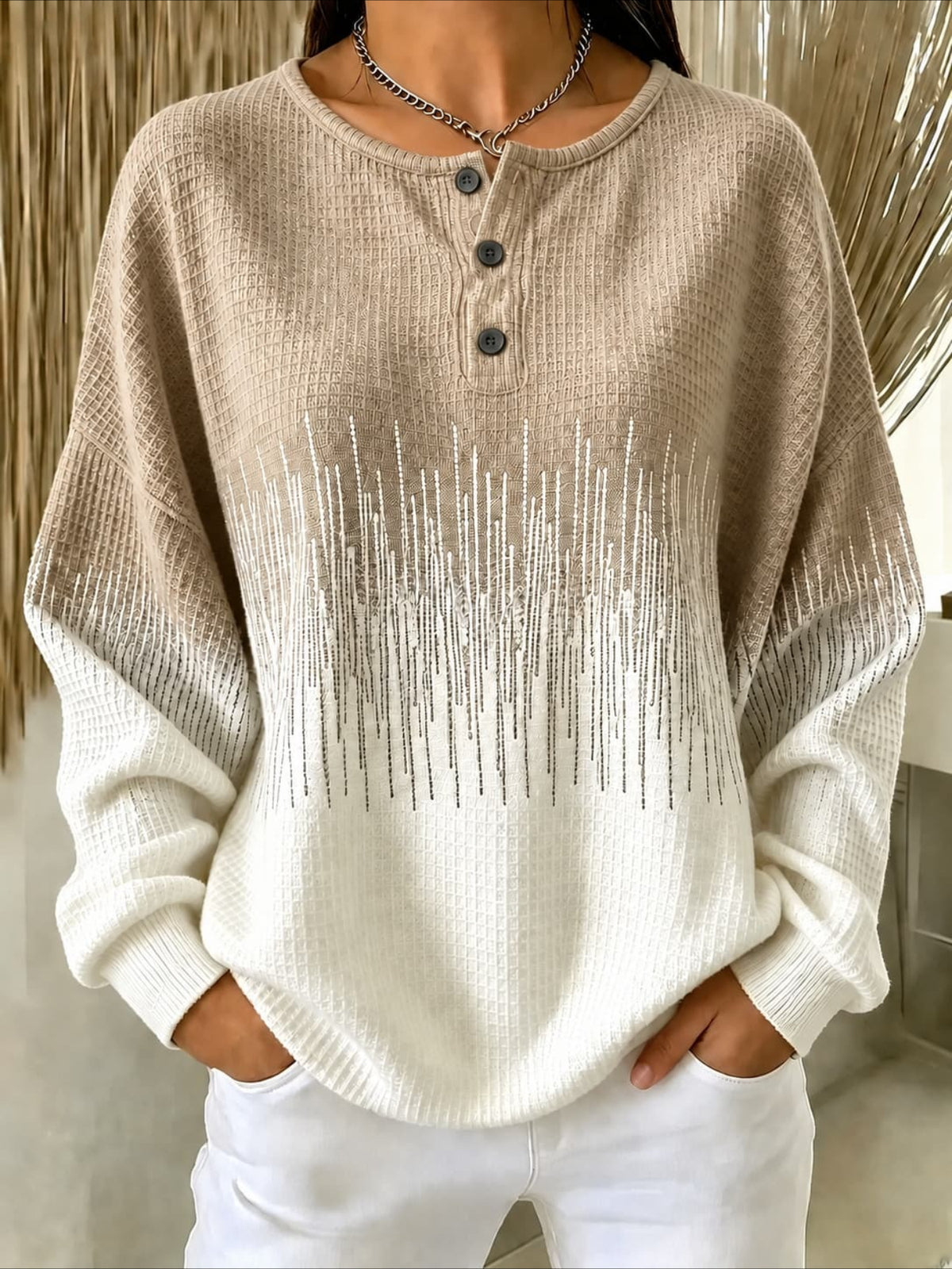 Abstract Henley Collar Casual Spring/Fall Long Sleeve Sweatshirt