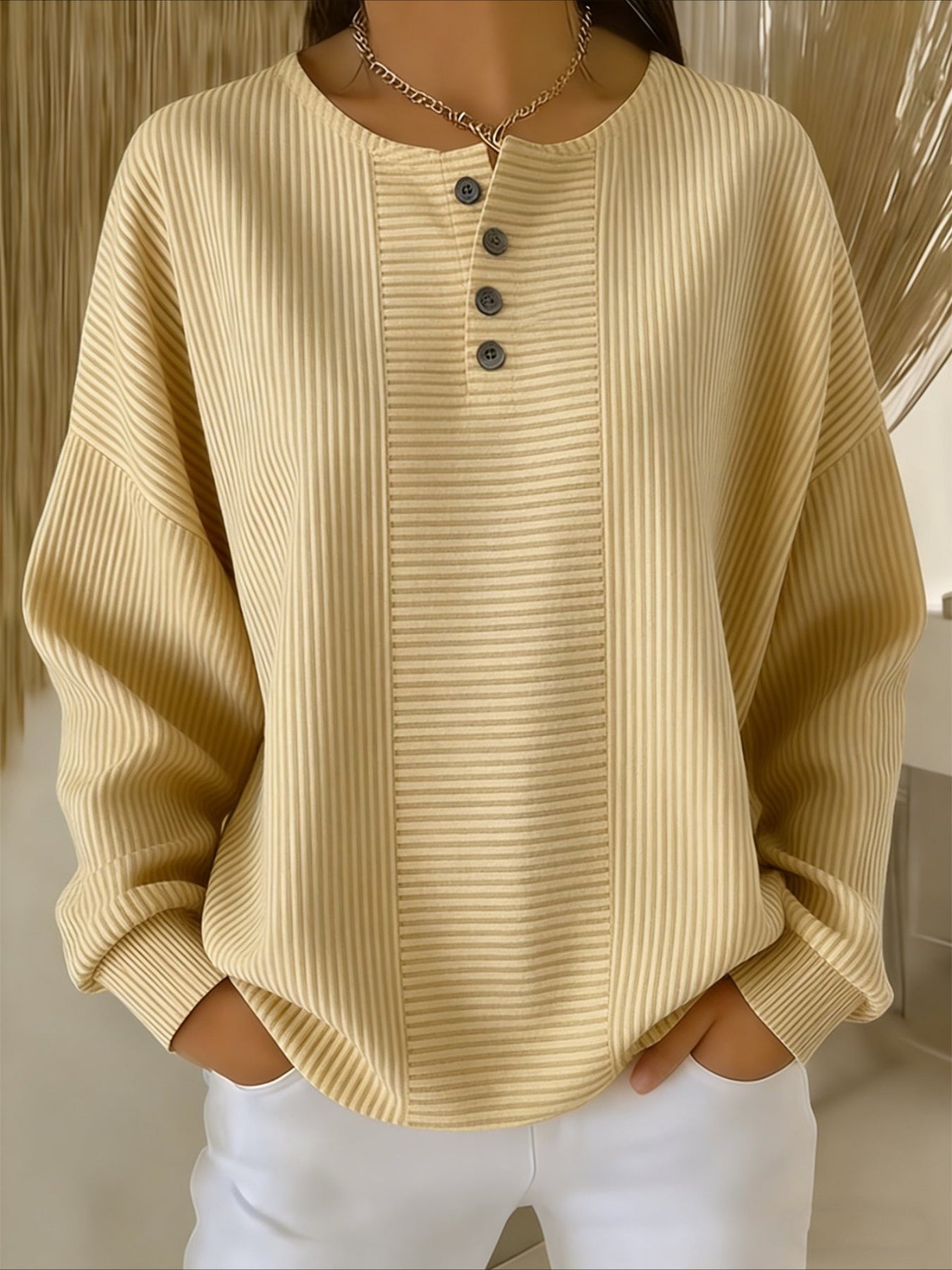 Stipe Printed V Neck Long Sleeve Regular Sweatshirt