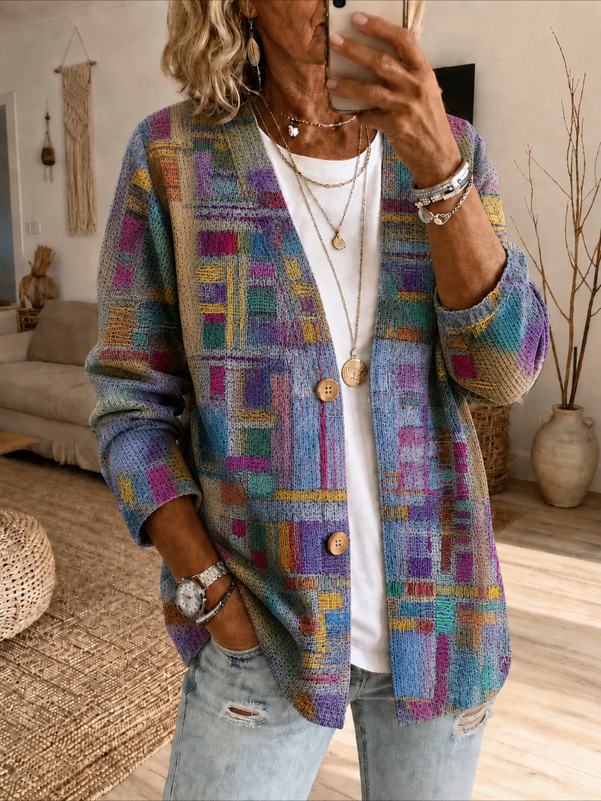 Abstract Graphic Printing Long Sleeve Casual Spring/Fall Shirt Jacket