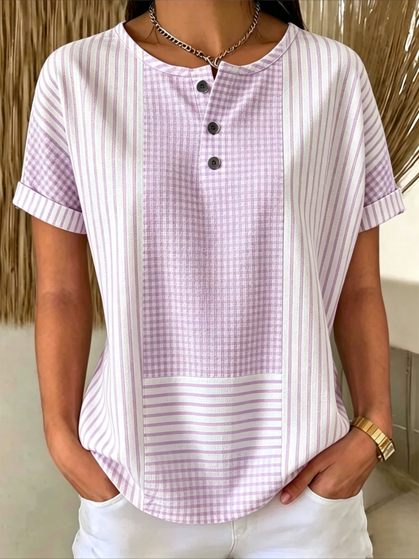 Button Short Sleeve Loose Vintage T-Shirt