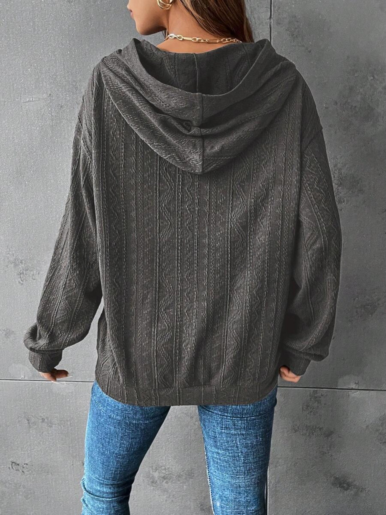 Solid Drop Shoulder Hoodie, Casual Long Sleeve Hoodies Sweatshirt