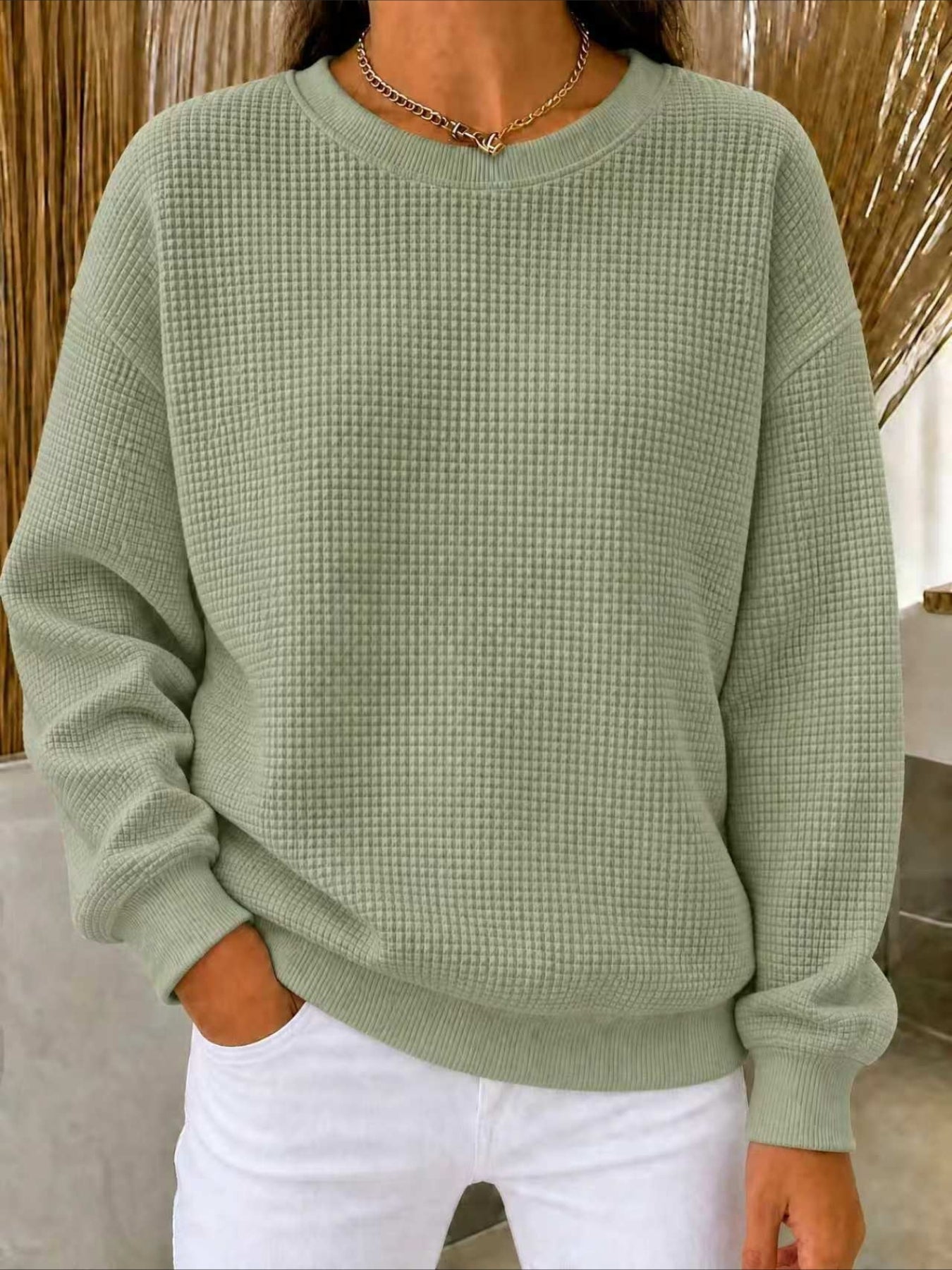 Solid Color Long Sleeve Crew Neck Loose T-shirt