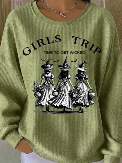 Halloween Printed Crew Neck Floral Long Sleeve Sweater Hoodie