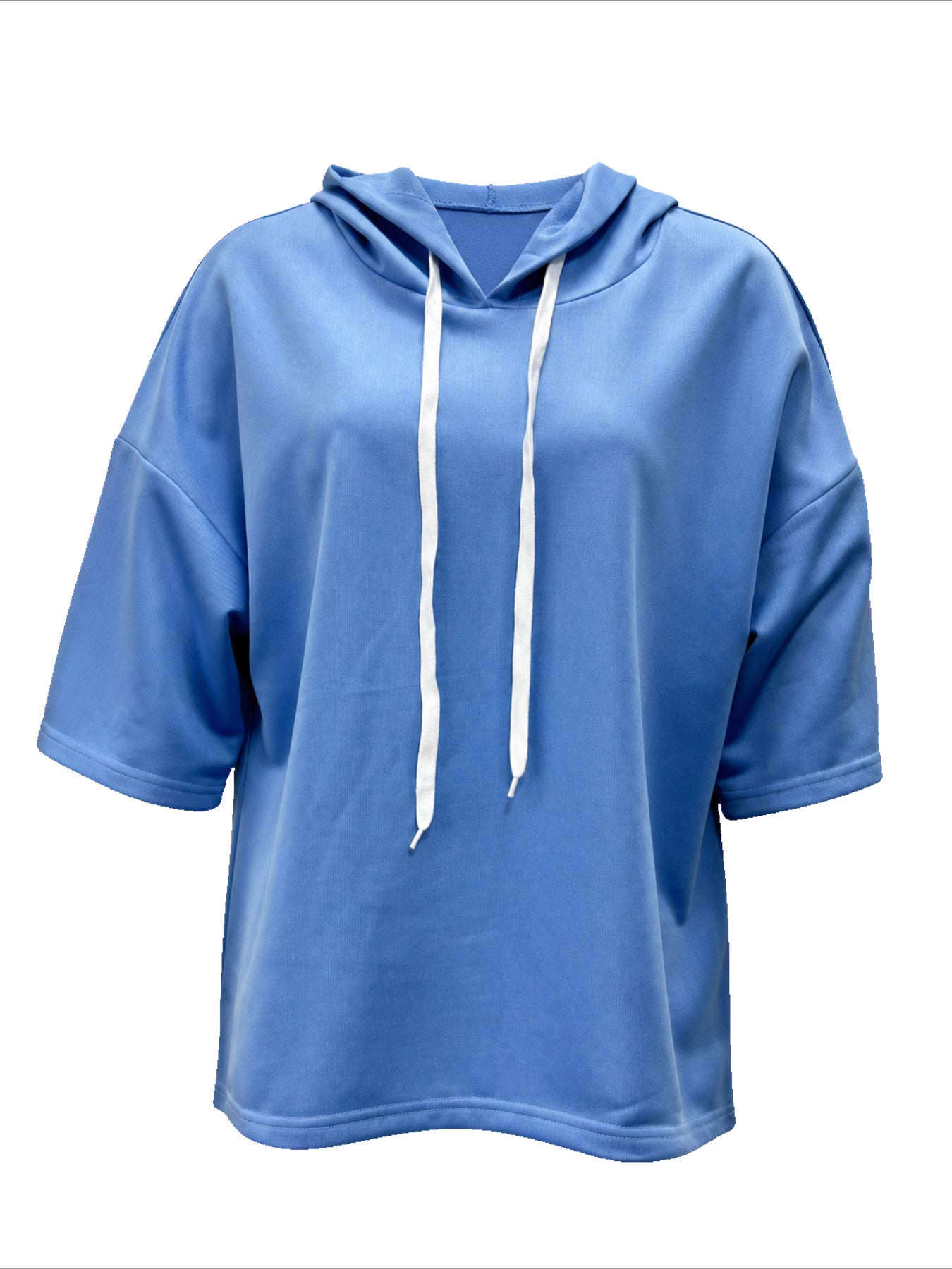 Seven-quarter Sleeves Solid Color Casual Hooded Sweatshirt