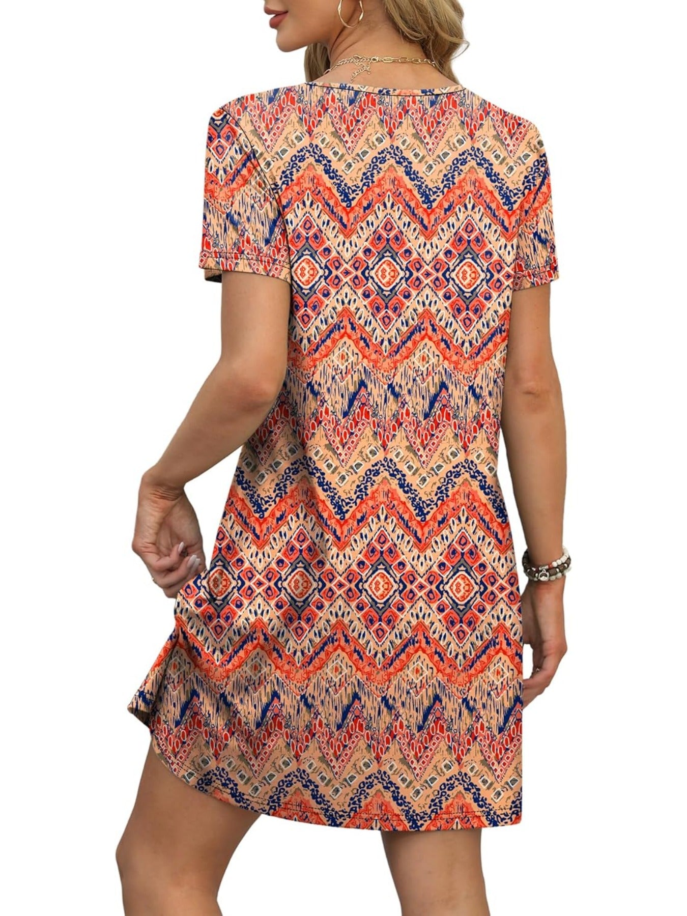 Loose V Neck Short Sleeve Casual T Shirt Dress
