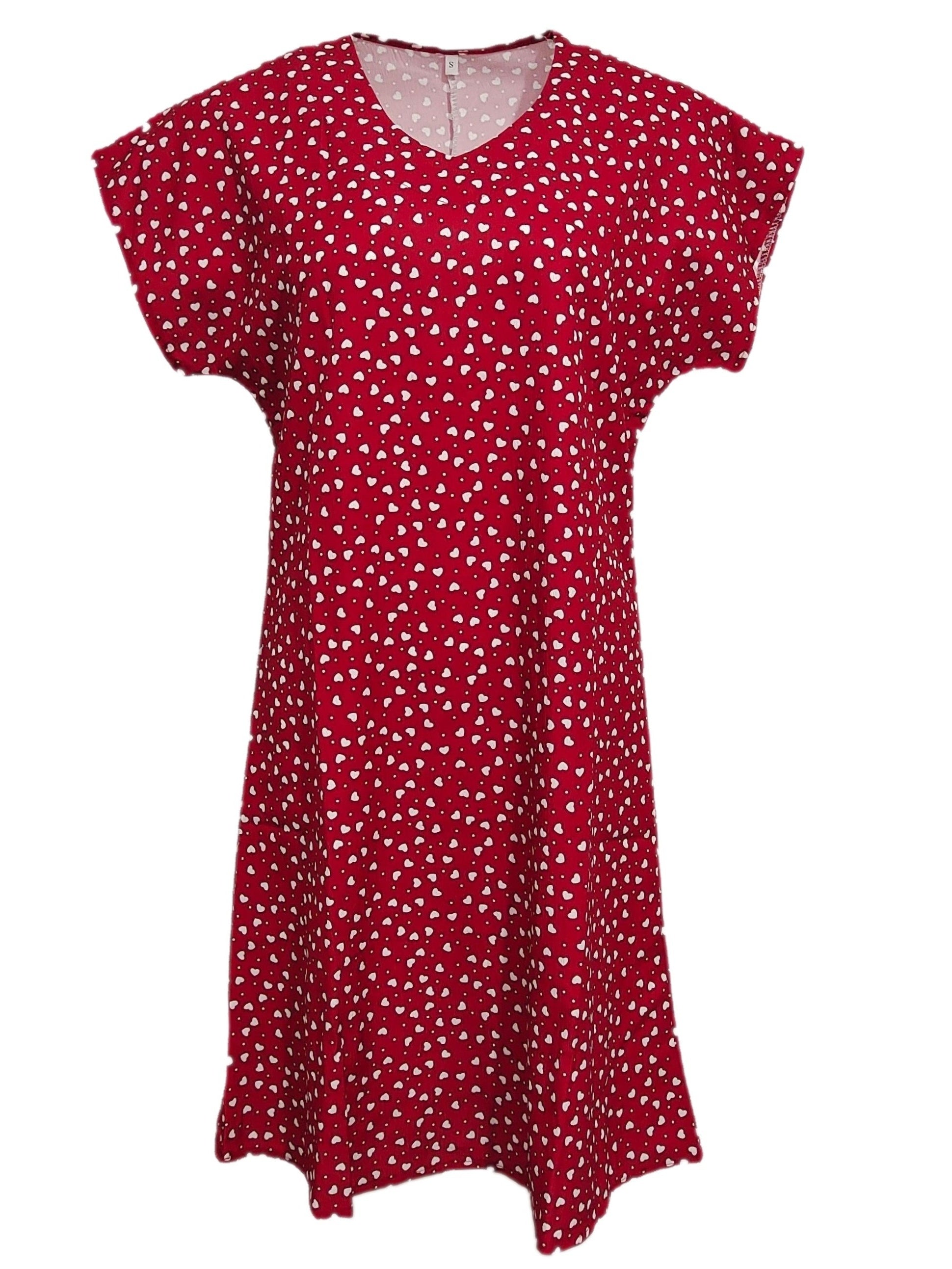 Polka Dot & Heart Print Dress, Casual V Neck Short Sleeve Dress