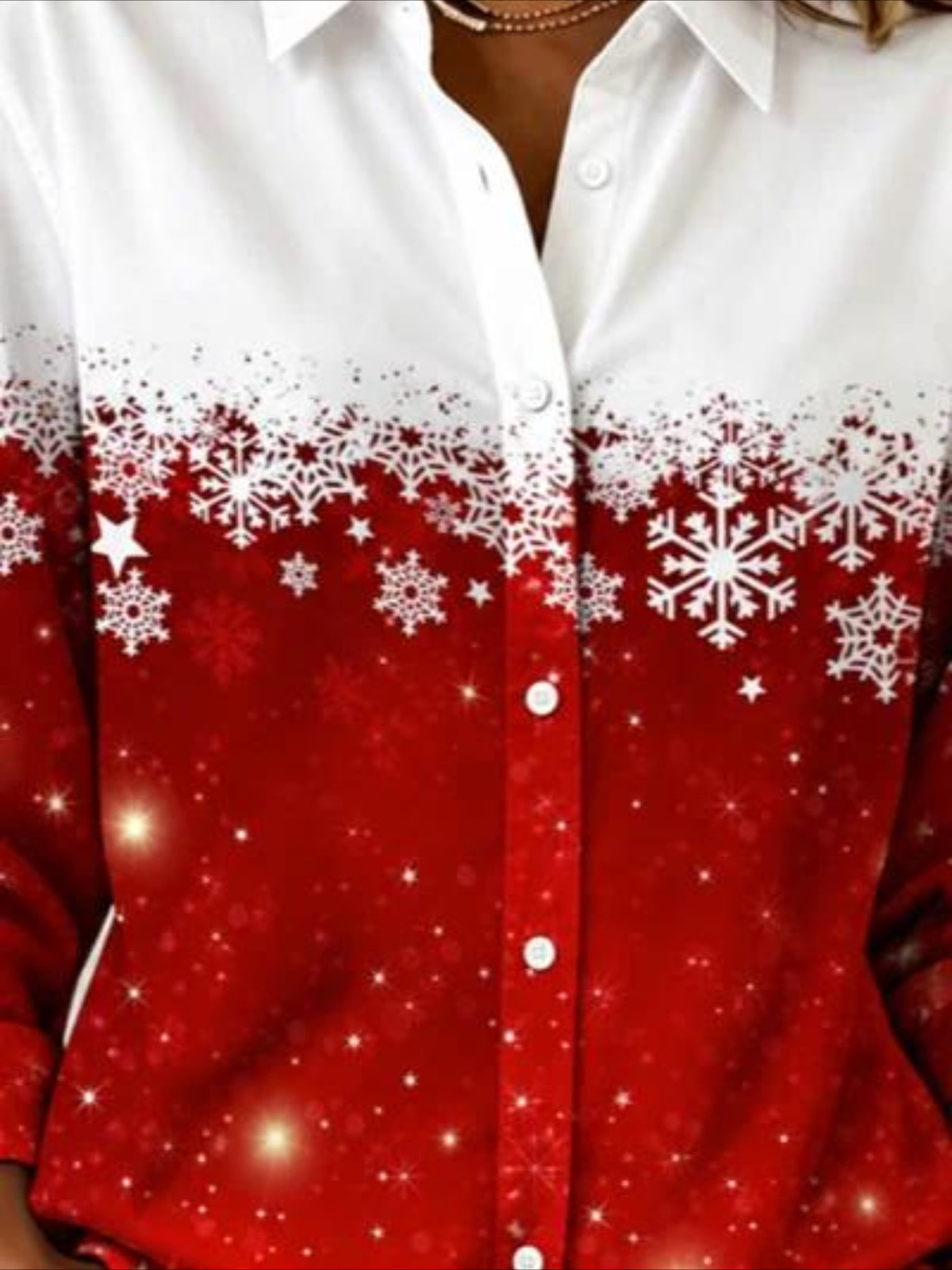 Christmas Snowflake & Tree Patterns Long Sleeve Plain Regular Micro-Elasticity Regular Fit Shirt