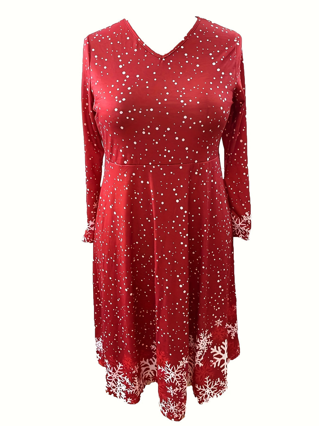 Snowflake Chic Long Sleeve V Neck Dress