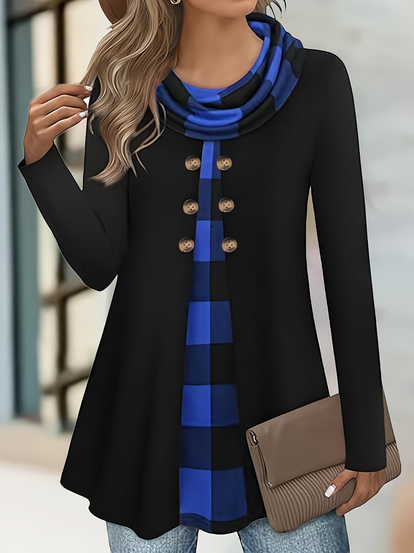 Chic 2-in-1 Plaid Print T-Shirt Top