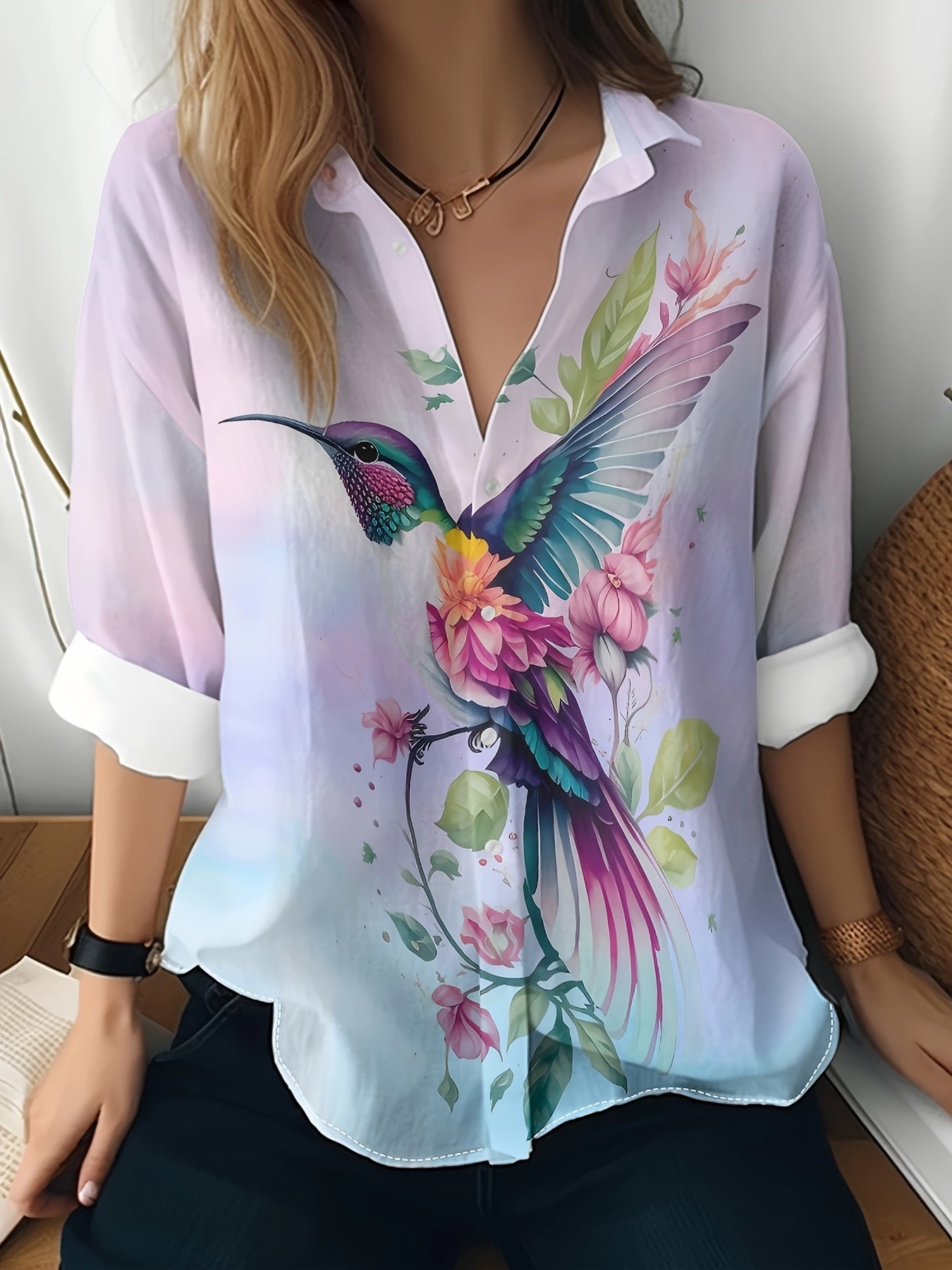 Casual Shirt Long Sleeve Floral Regular Loose Top