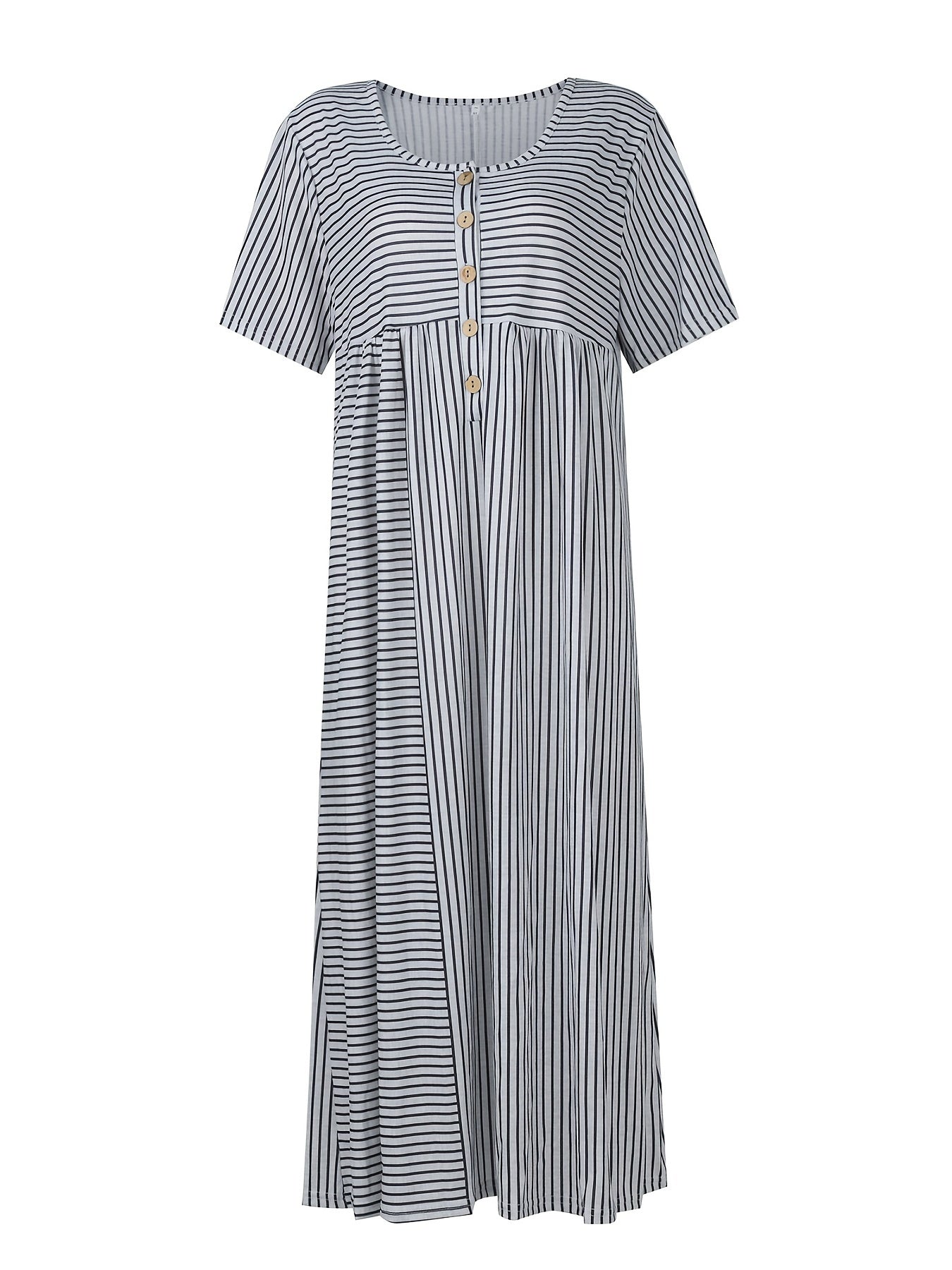 Striped Print Button Front Dress, Casual Short Sleeve Simple Dress